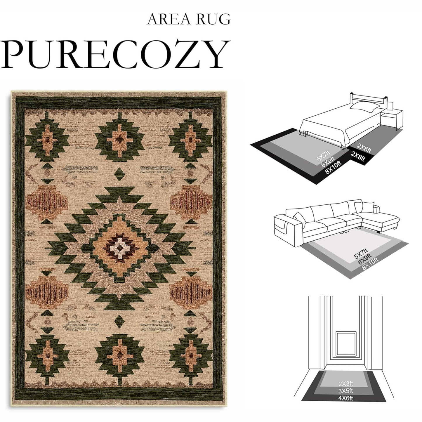 Area Rug 6x9 Living Room Western Rug Aztec Southwestern Rugs Machine Washable Tribal Navajo Southwest Rug Non Slip Printed Low-Pile Indoor Floor Carpet for Dining Room Bedroom Office, Camel