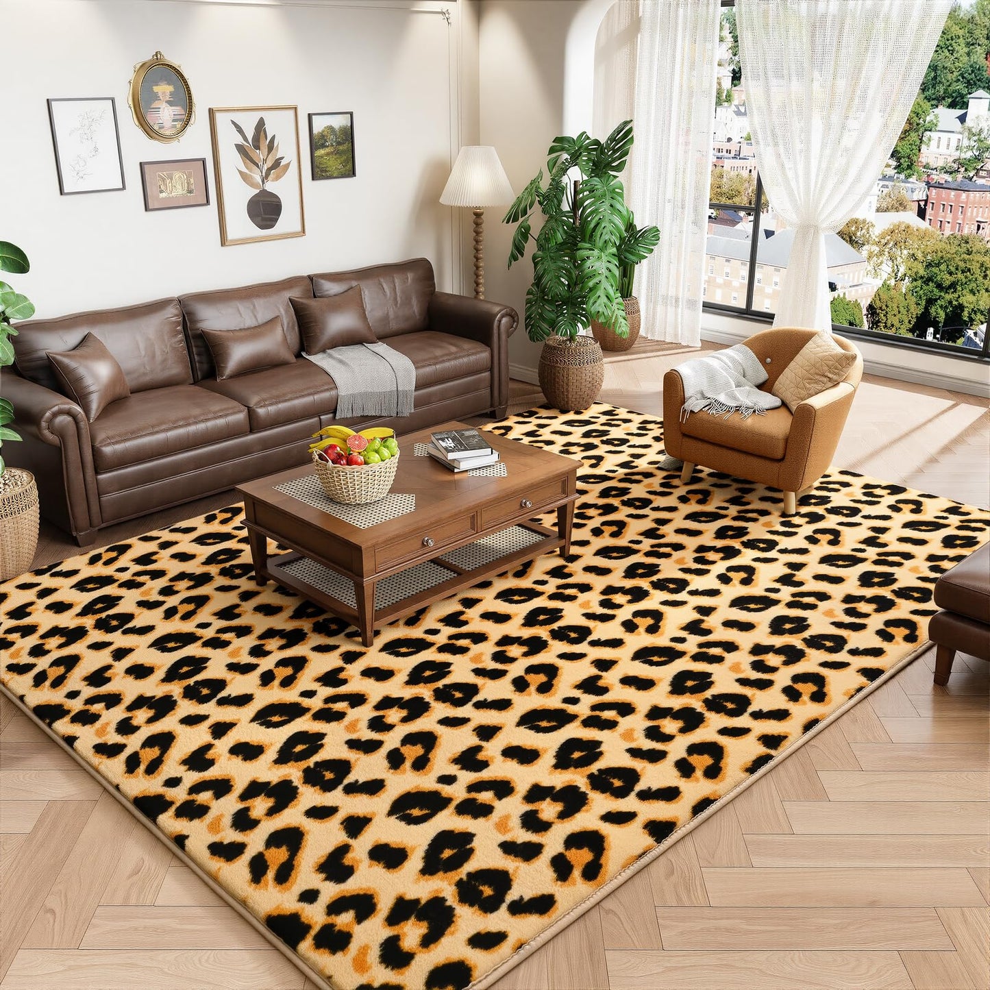 Amearea Soft Leopard Rugs for Bedroom Living Room, 4x6 Modern Cheetah Print Thickened Memory Foam Rug, Fluffy Indoor Washable Animal Rug Carpet for Kids Boys Girls Dorm Nursery Room Home Decor, Khaki
