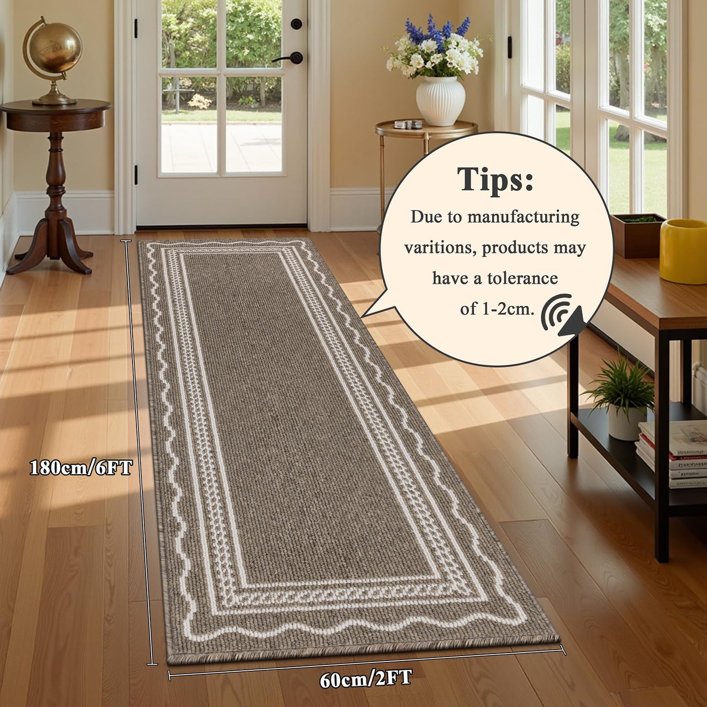 Ileading Hallway Runner Rug 2x6ft Kitchen Floor Mat Modern Geometric Non Slip Throw Rugs Busy Traffic Extended Indoor Doormat Machine Washable Accent Carpet for Laundry Bedroom(Brown)