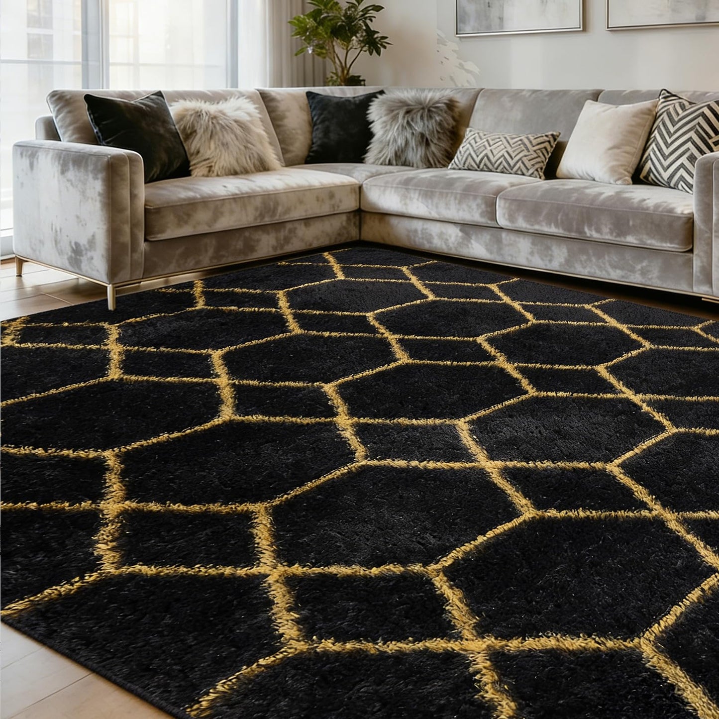 4x6 FT Soft Rug for Living Room, Geometric Shag Soft Area Rug, Classic Rug Anti-Skid High Pile Fluffy Carpet for Kids Room Nursery, Dorm Home Decor