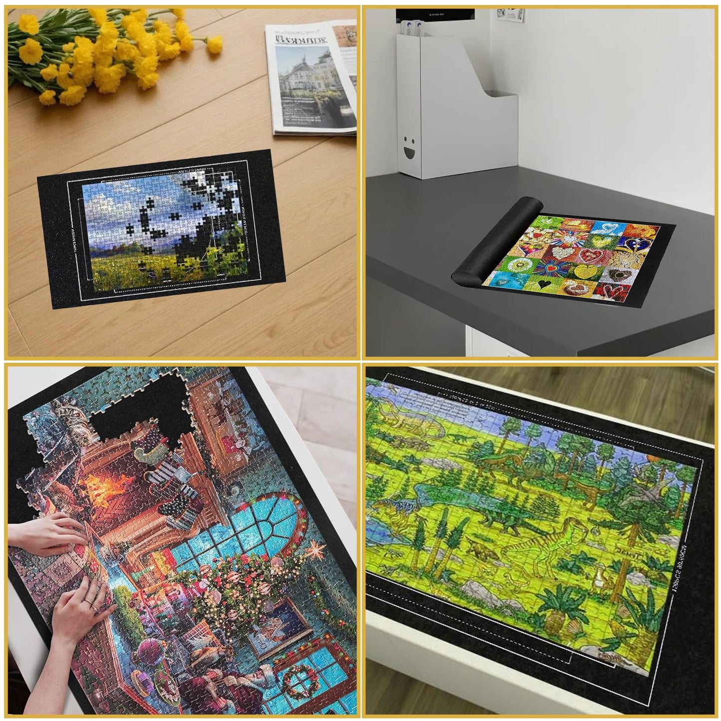 Puzzle Mat Roll Up, Large 1500-Piece Puzzle Matt Rollup with Non-Slip Surface, Portable Storage Solution for Enthusiasts, Black