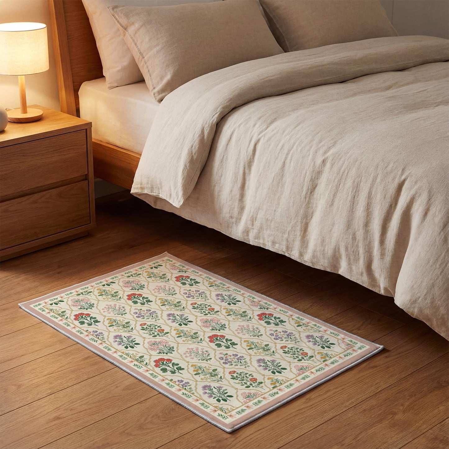 Artoid Mode Beige Diamond Check Flower Spring Door Mat, Summer Home Decor Low-Profile Non-Slip Washable Throw Rug for Kitchen Entryway Front Door Bedroom Bathroom 2x3 Feet