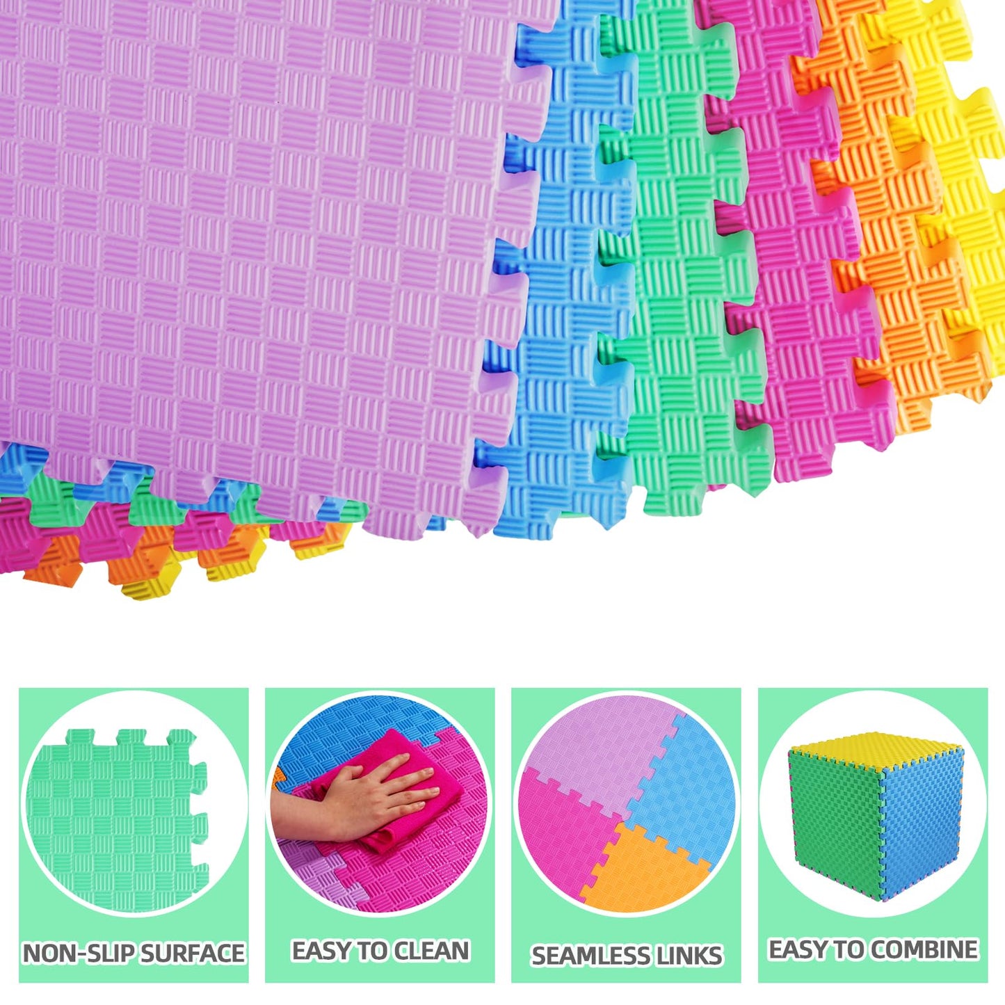 BalanceFrom 6 Piece Foam Floor Mat Puzzle Tiles, 1” Thick, 24 Sq Ft, Multicolor