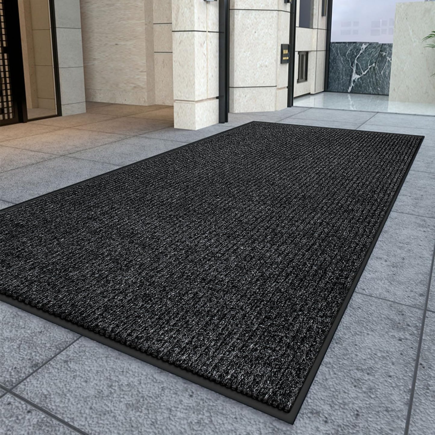 Kuyal Front Door Mat, 3'x10' Indoor Outdoor Entrance Mat, Commercial Floor Mats Inside Outside Entrance, Heavy Duty Durable Welcome, Rubber Backing Non Slip Outdoor Mats for Entryway,Black