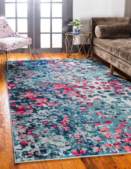 Unique Loom Jardin Collection Colorful, Vibrant, Abstract, Modern Area Rug (5' 0 x 8' 0 Rectangular, Blue/ Pink)