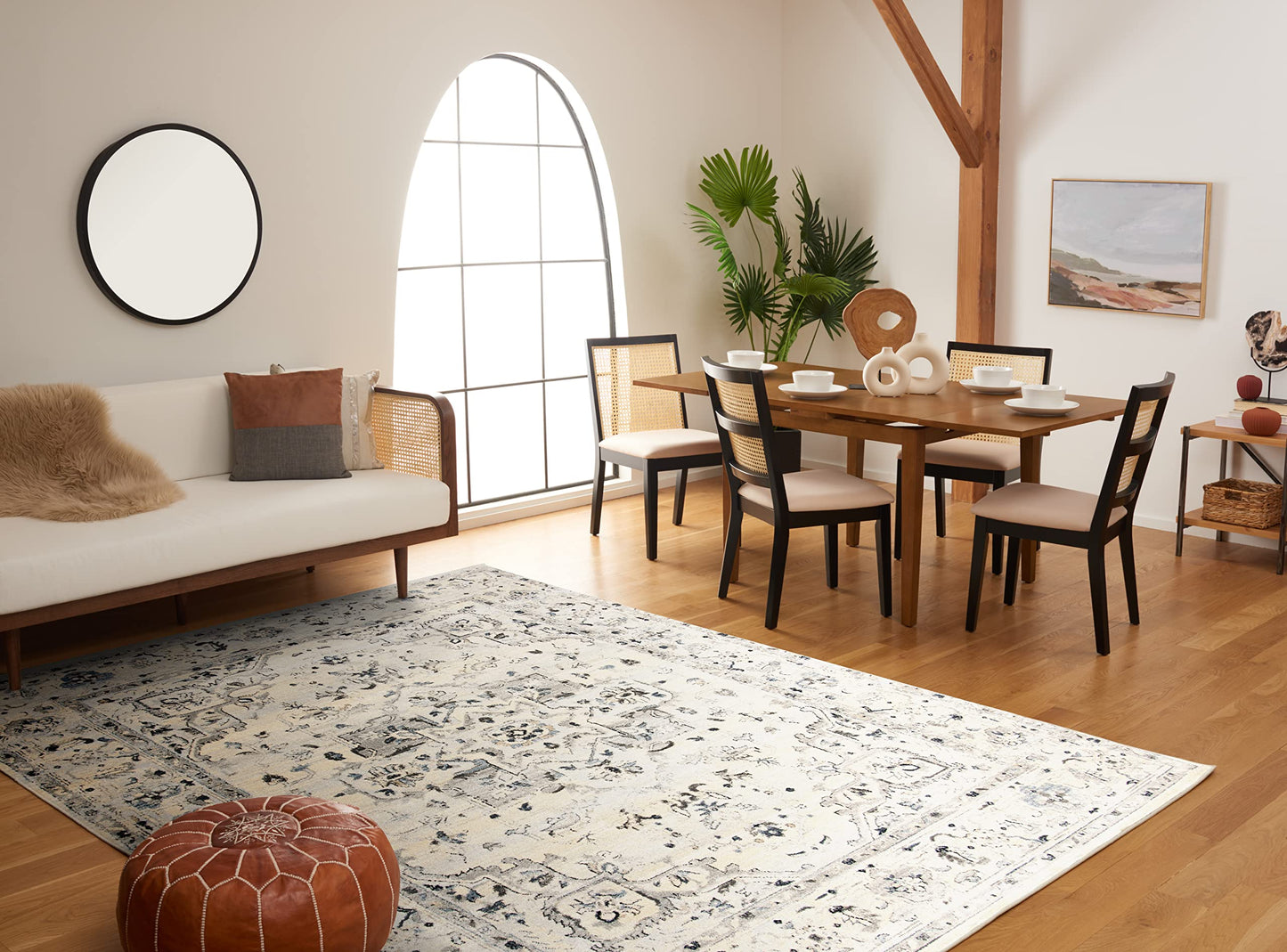 SAFAVIEH Charleston Collection Area Rug - 9' x 12', Ivory & Light Blue, Oriental Distressed Design, Non-Shedding & Easy Care, Ideal for High Traffic Areas in Living Room, Bedroom (CHL411M)