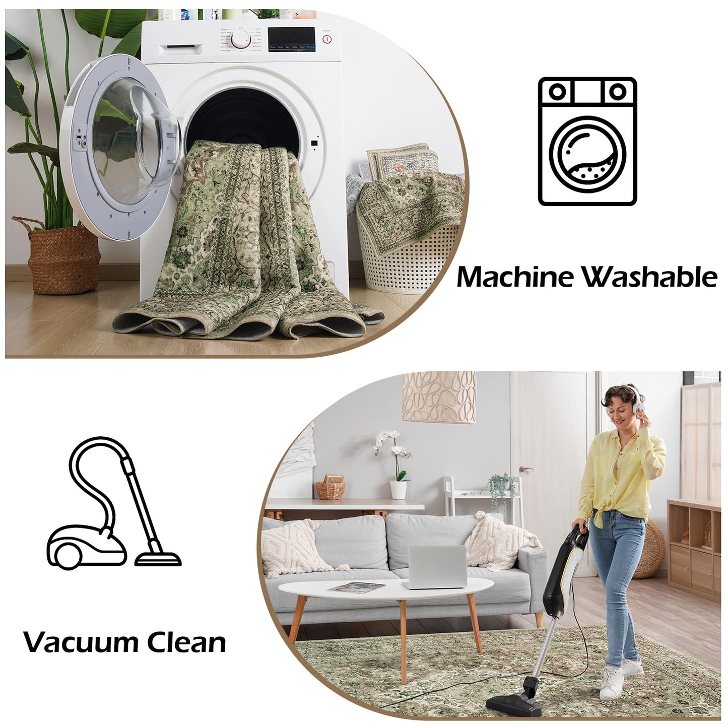 Goideal Washable Rug 4x6, Sage Green Area Rugs Non Slip, Indoor Low Pile Carpet with Rubber Backing for Living Room Kitchen Bathroom Entryway Office Bedroom