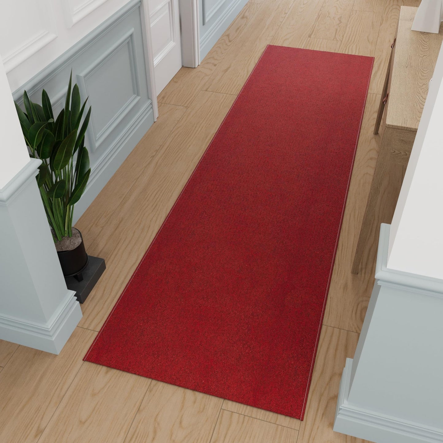 Ottomanson 2'7" x 11' Ultra-Thin Hallway Runner Rug - Durable Non-Slip Carpet for High-Traffic Areas - Fits Under Doors for Seamless Entry - Ideal for Kitchen, Entryway, Bedroom & Living Room, Red