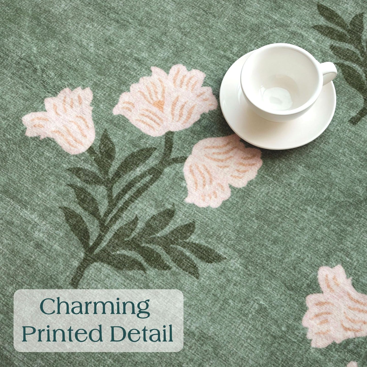 Othilic Sage Green 6ft Round Area Rug for Living Room - Large Washable Floral Boho Farmhouse Scalloped Circle Rug for Bedroom Stain Resistant Dining Room Rugs for Under Table Soft Non-Slip Nursery Rug