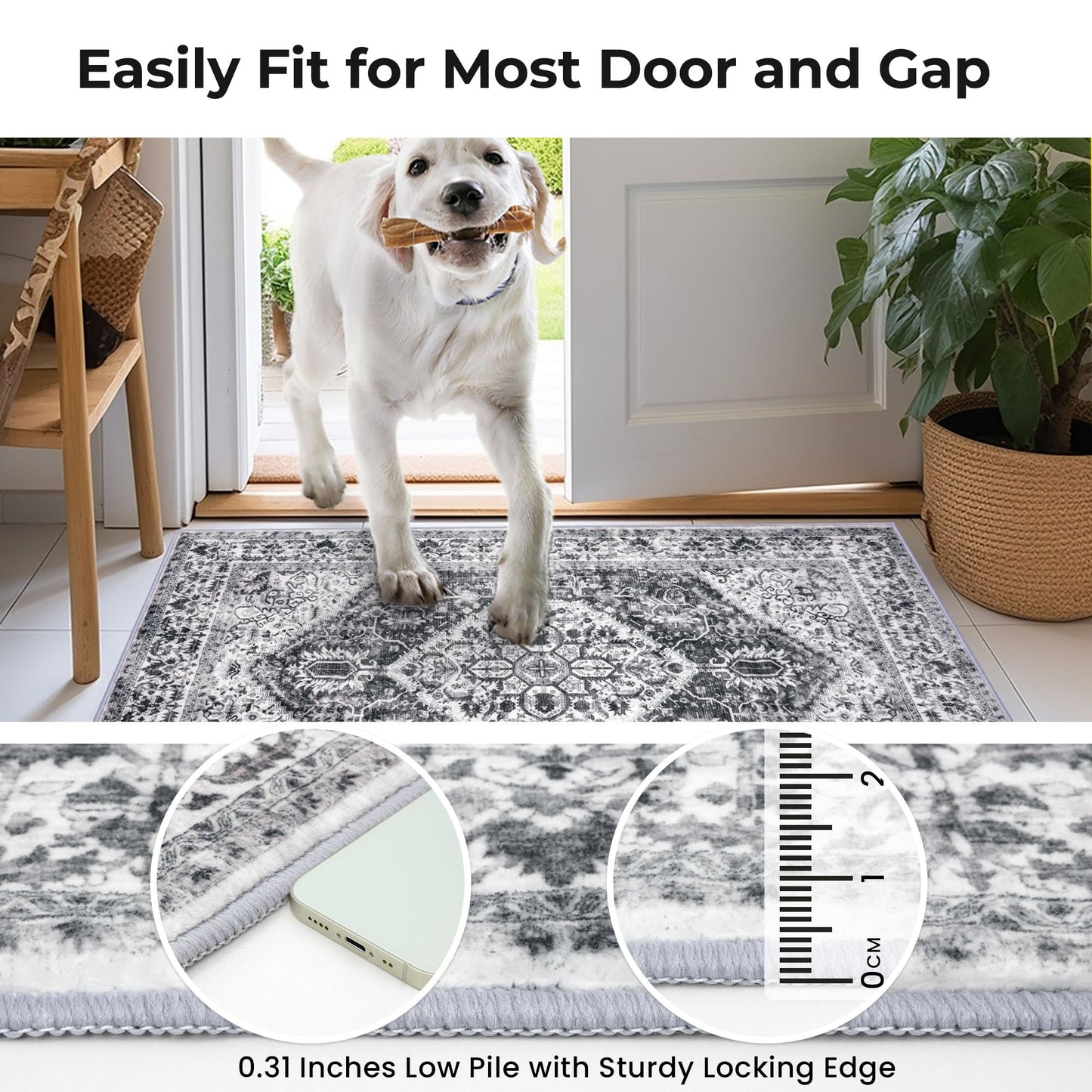KOZYFLY Round Rug 3 Ft Rugs for Entryway Washable Circle Entrance Rug Non Slip Round Doormat Indoor Printed Faux Wool Round Front Door Mat Floor Carpet for Backdoor, Entryway, Bedroom, Grey