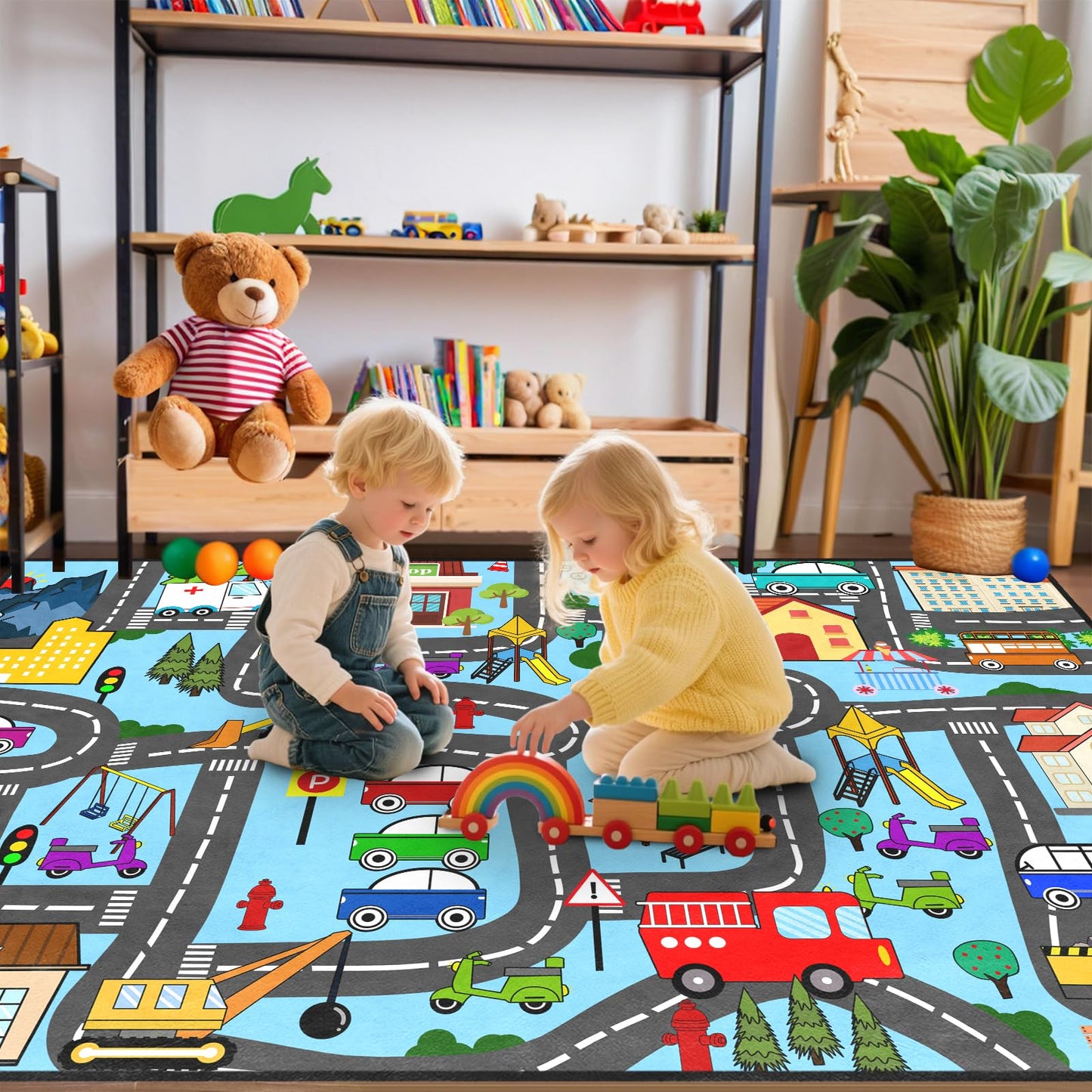 Car Rugs for Kids - Kids Carpet for Playroom Car Track Rug for Kids City Life Road Rug for Playroom Living Room Bedroom Classroom Decor, 2'5''×4'