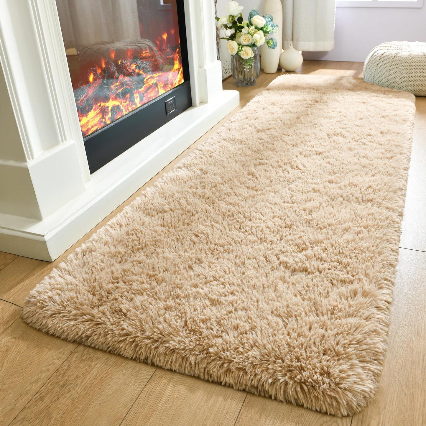 Merelax Soft Fluffy Rugs for Living Room, 2x6 Hallway Runner Rugs Plush Fuzzy Bedroom Rug, Furry Shaggy Area Rug Indoor Accent Floor Carpet for Bedside Dorm Nursery Kids Room Decor, Beige