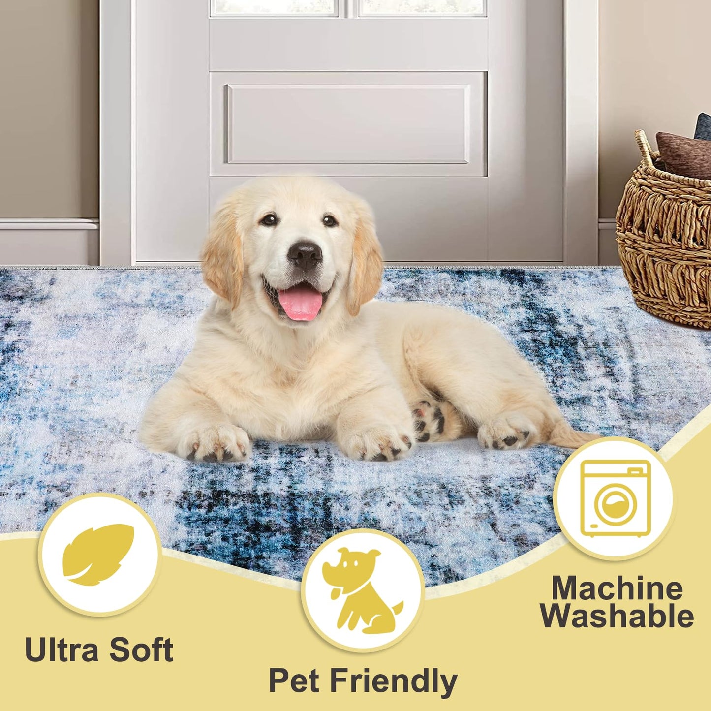 COMSLE Door Mat, Front Door Mat Indoor for Entrance Faux Wool Absorbent Non Slip Modern Throw Rug for Entryway Hallway Muddy Paws - Pet Friendly, 32x48 Inches,Smashing Blue Machine Washable