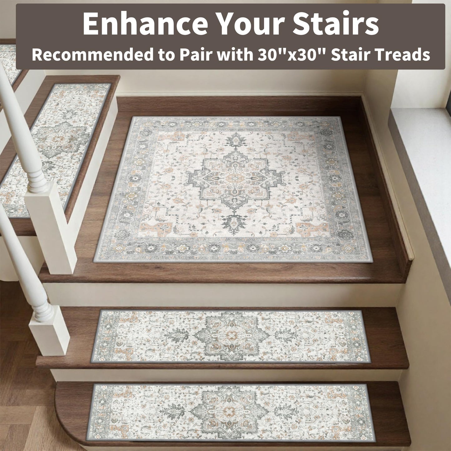 sarben Non Slip Stair Treads for Wooden Steps 15PCS - 8"x30" Indoor Safety Carpet, Edging Mats with TPE Adhesive Backing, Pet and Elderly Friendly Stair Rugs (Taupe)
