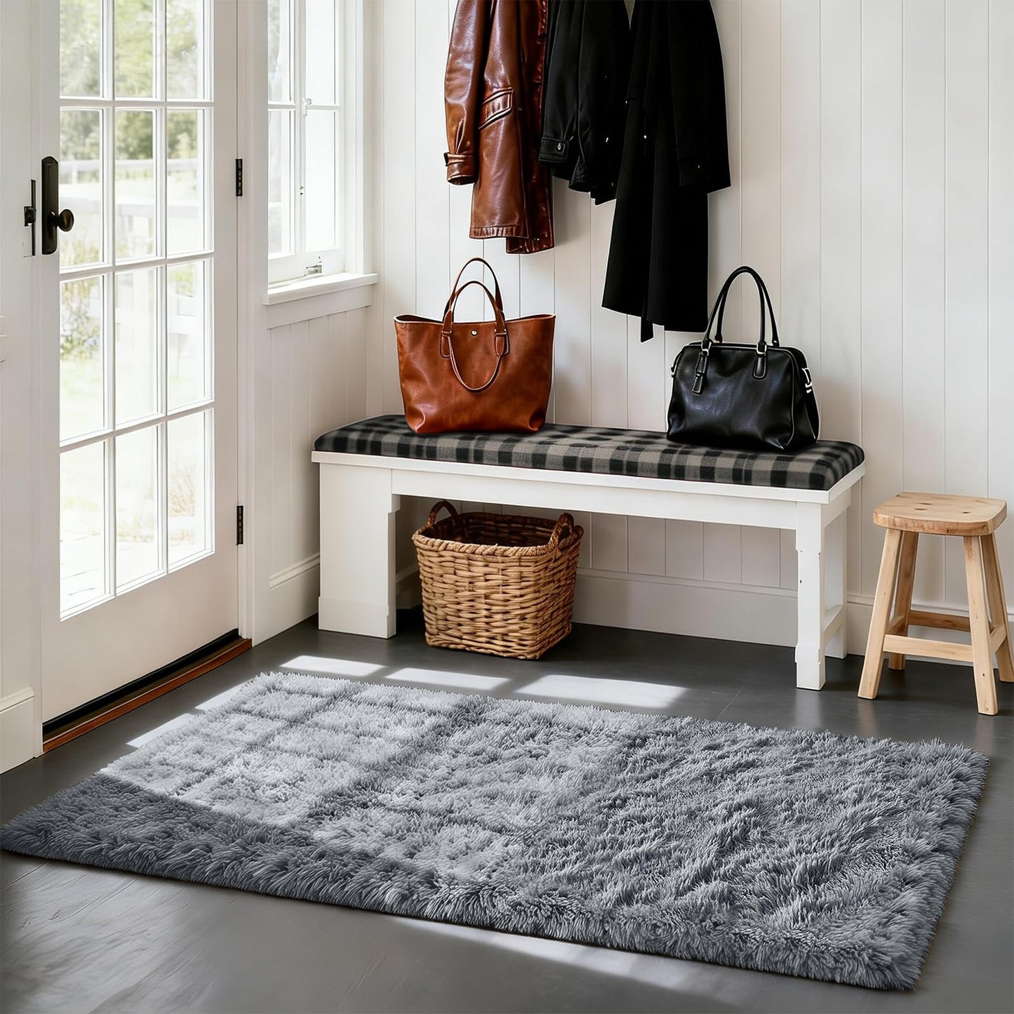 Fluffy Rug Shag Area Rug, Grey 2x4 Area Rugs for Bedroom, Small Bedside Rug, Soft Fluffy Shag Entryway Throw Rugs for Living Room Bedroom Room Home Decor