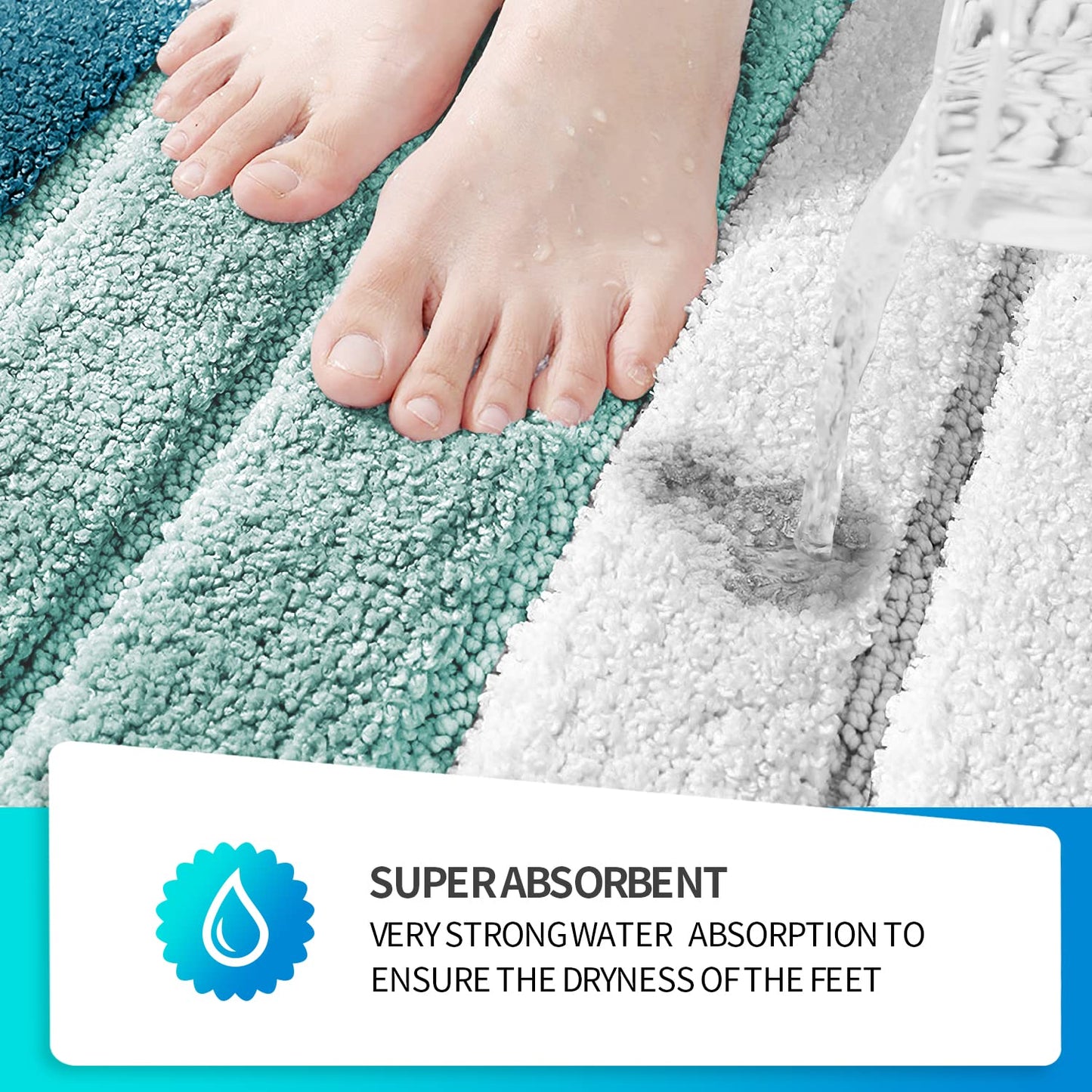 SiliPacks Small Bathroom Rugs 16"x24" Non-Slip Microfiber Carpet, Machine Washable Quick Dry Bath Mats for Bathroom, Bedroom and Kithchen -Turquoise