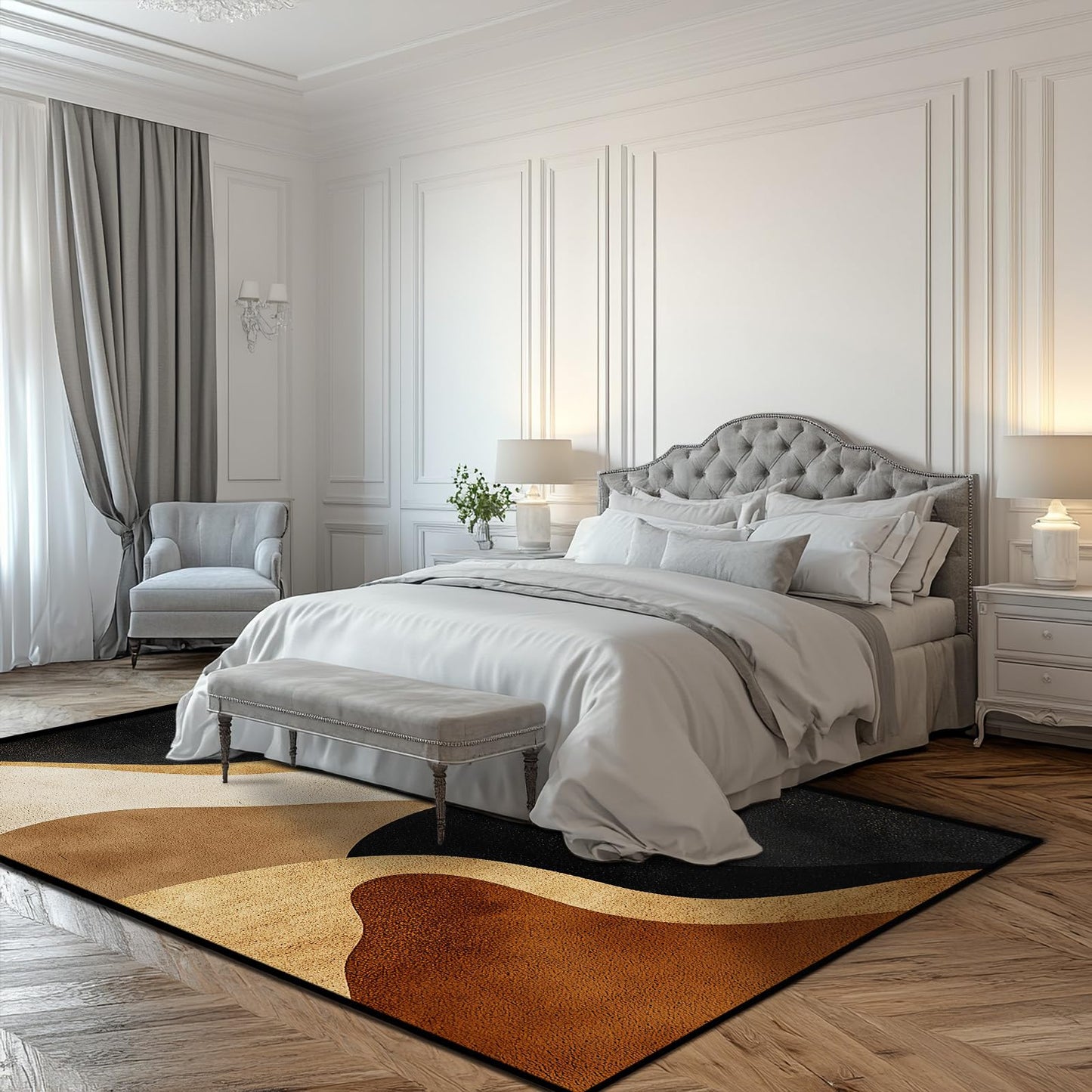 Brown Abstract Area Rug Black Tan Washable 5x7 Rugs for Living Room Bedroom Earth Tone Non-Slip Soft Floor Large Carpet for Office Entryway Bathroom