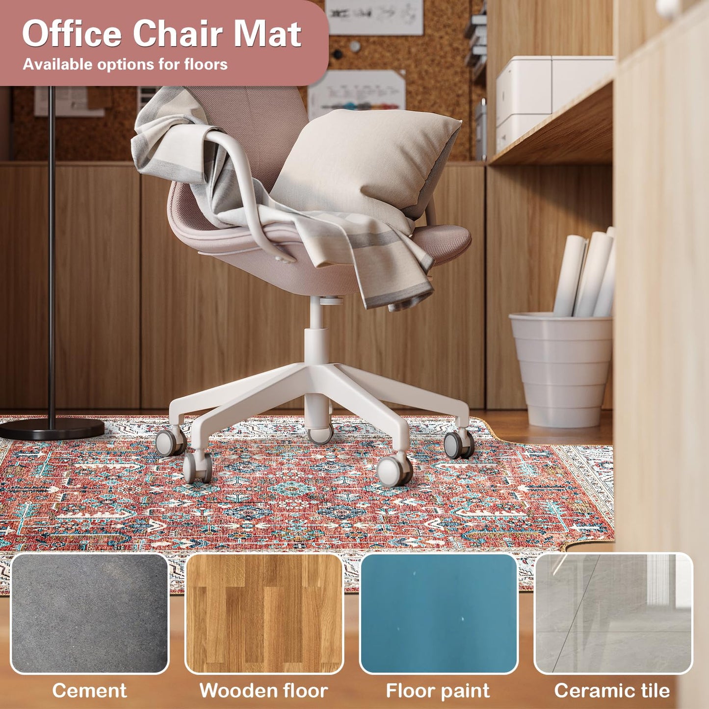 36" X 48" Office Chair Mat for Hardwood and Tile Floors, Under Desk Chair Mat for Carpet Protector Rolling Computer Chairs, Machine Washable Non-Slip Area Rug, Red Brown