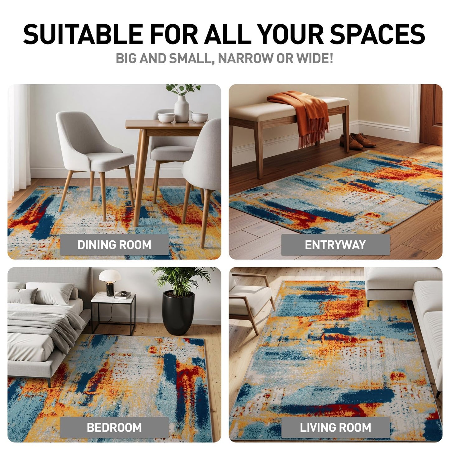 Rugshop Sky Collection Abstract Area Rug, Fade-Resistant Carpet for Open Living Areas or Bedroom,Living Room,Dining Room 7'10" x 10'