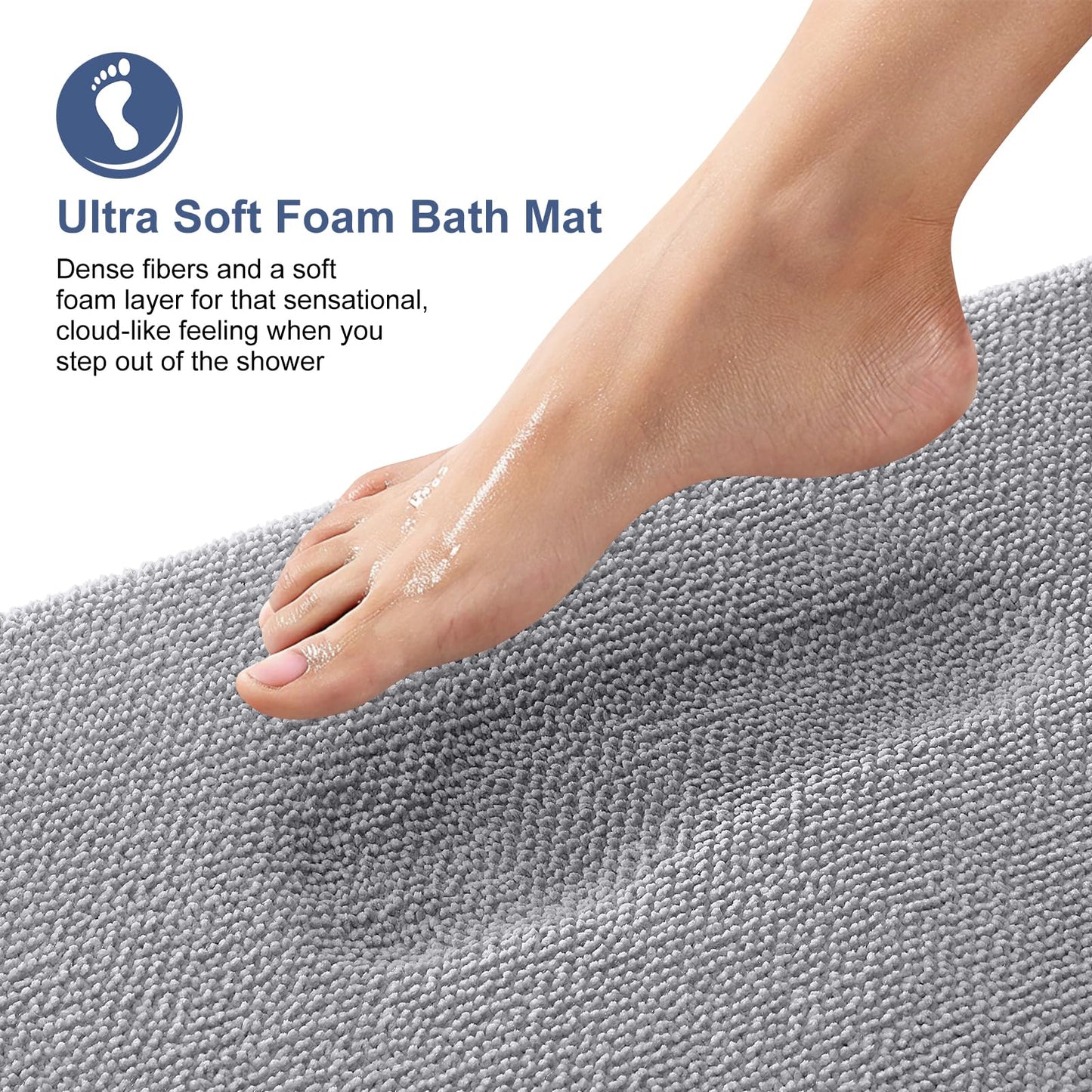 OLANLY Bathroom Rugs Sets 2 Piece, Soft Absorbent Memory Foam Bath Rug Set, Non-Slip, Quick Dry, Machine Washable Bath Mats for Bathroom, Home Decor Accessories (30"x20"+24"x16", Grey)