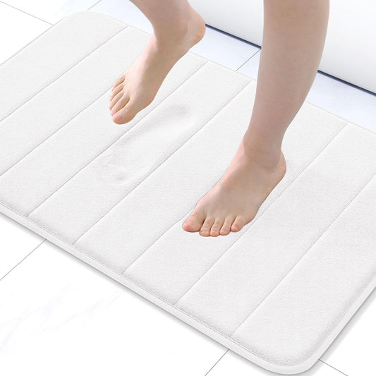 Buganda Memory Foam Bath Mat, 30" x 20", Ultra Soft and Non-Slip Bathroom Rugs, Water Absorbent and Machine Washable Bath Rug for Bathroom, Shower, and Tub, White