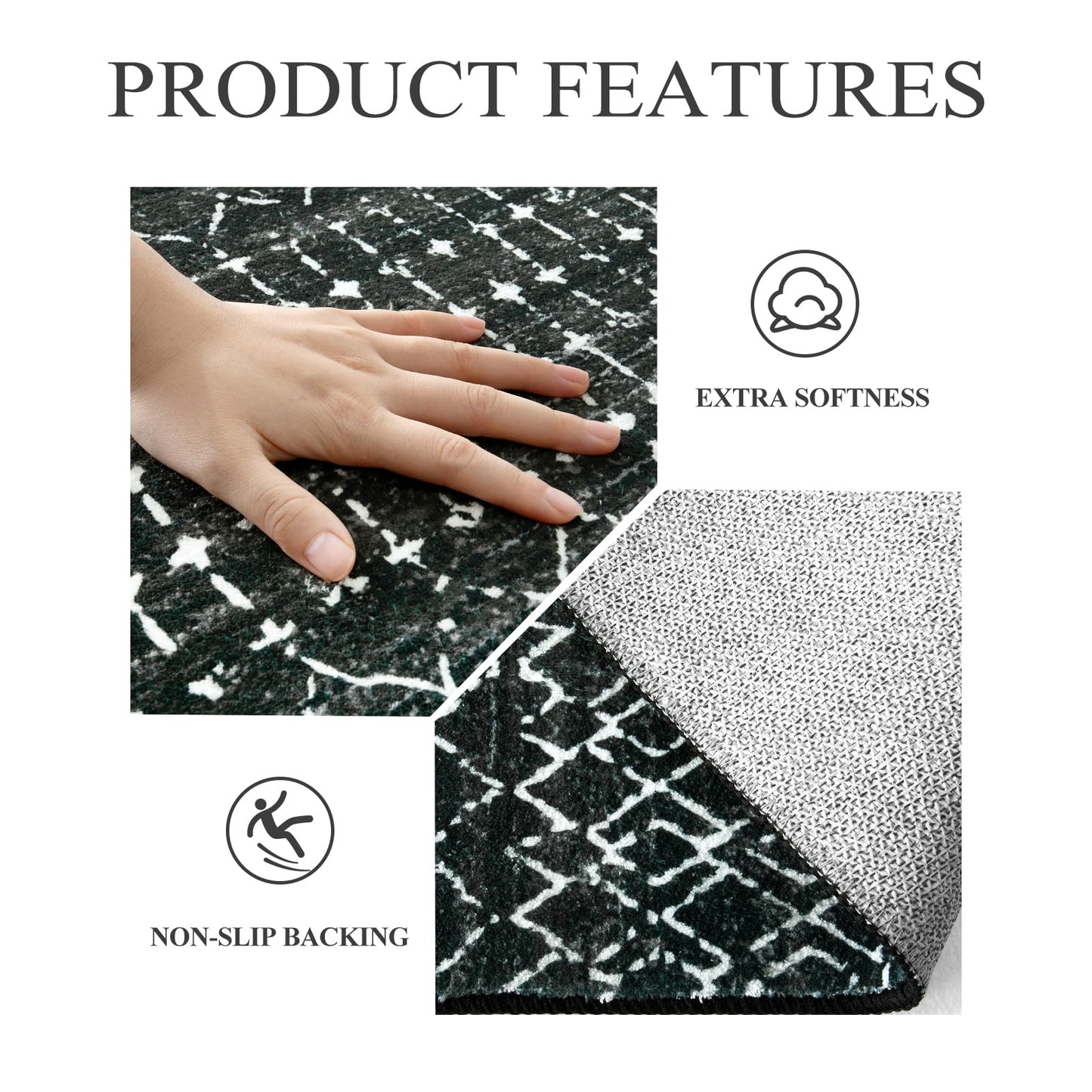 Lahome Moroccan Entry Rug 2x3, Non-Slip Washable Front Indoor Door Mat Rubber Backing Low-Profile Door Rugs, Small Geometric Print Distressed for Entryway Bathroom Kitchen, Black Hana