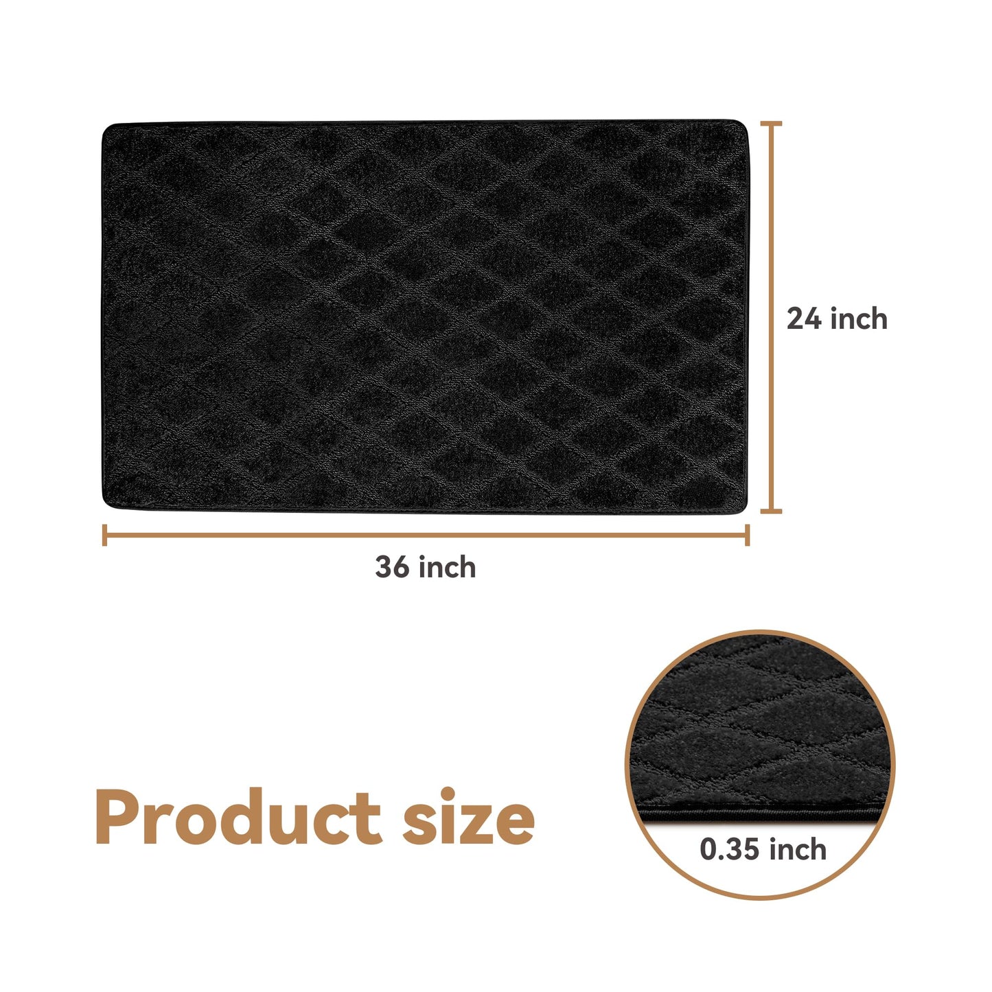 NEKL Bullnose Stair Landing mat, Peel and Stick Carpet Stair Treads for Wooden Steps Indoor with Adhesive Non-Slip Backing - Diamond Pattern - Black