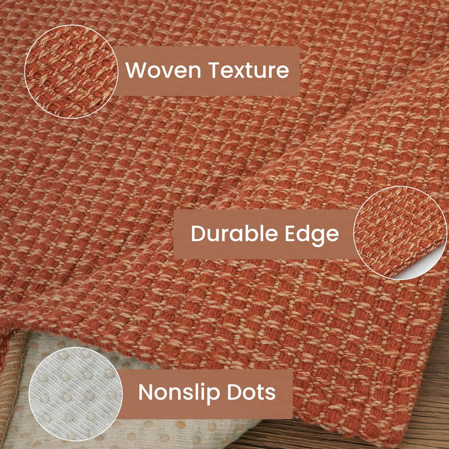 IOHOUZE Washable Runner Rug 2x7 Non Slip Runners for Hallways Entryway Runner Indoor, Kitchen Rugs Woven Cotton Floor Carpet for Kitchen Hall Entrance Bedroom, Burnt Orange/Tan
