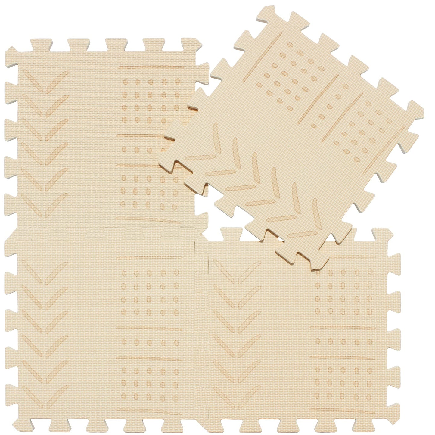 qqpp EVA 18 Tiles Baby Play Mat for Playing, Interlocking Foam Floor Mats for Tummy Time & Crawling, Puzzle Flooring Tiles with Laser Pattern for Kids. Beige. QL-91(J) b18N