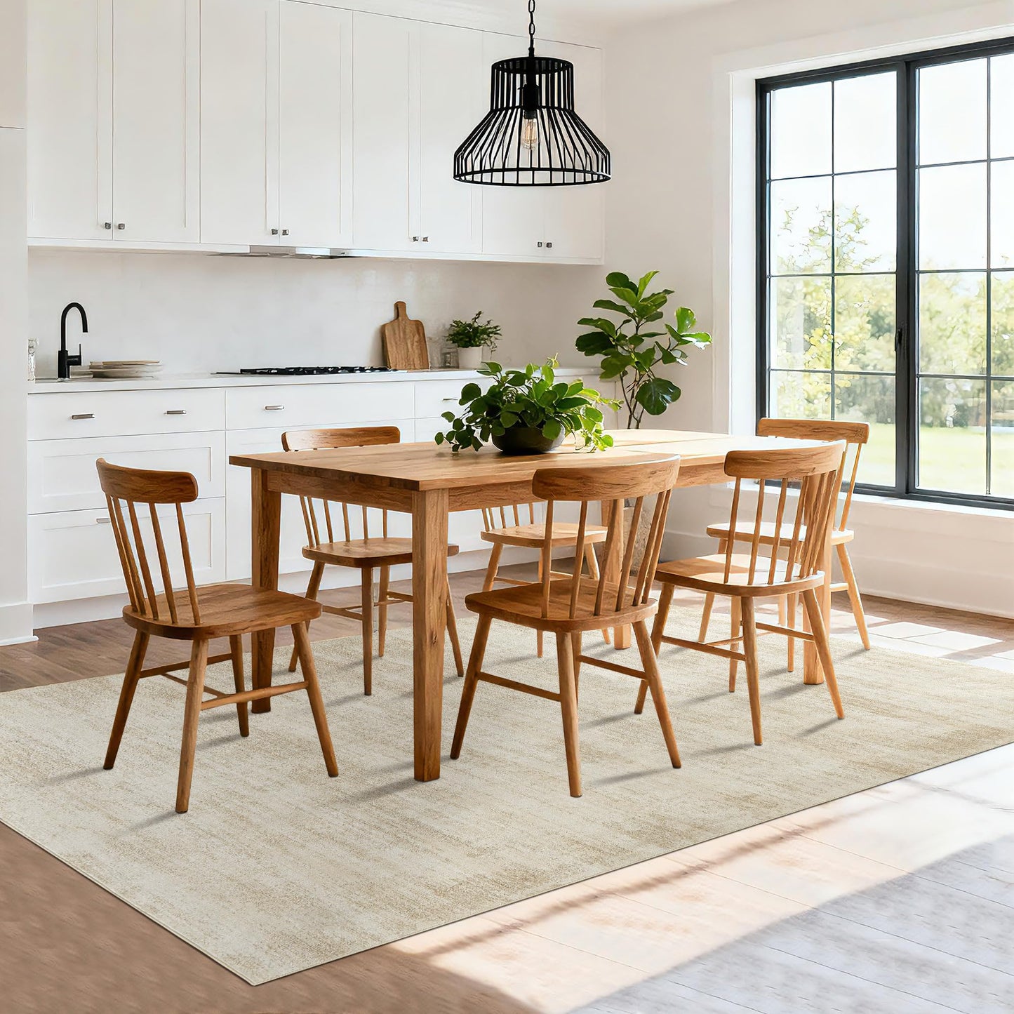 BILEEHOME 5x8 Area Rugs for Living Room, Neutral Abstract Modern Farmhouse Boho Rugs for Dining Room Bedroom, Tan Brown with Cream Beige
