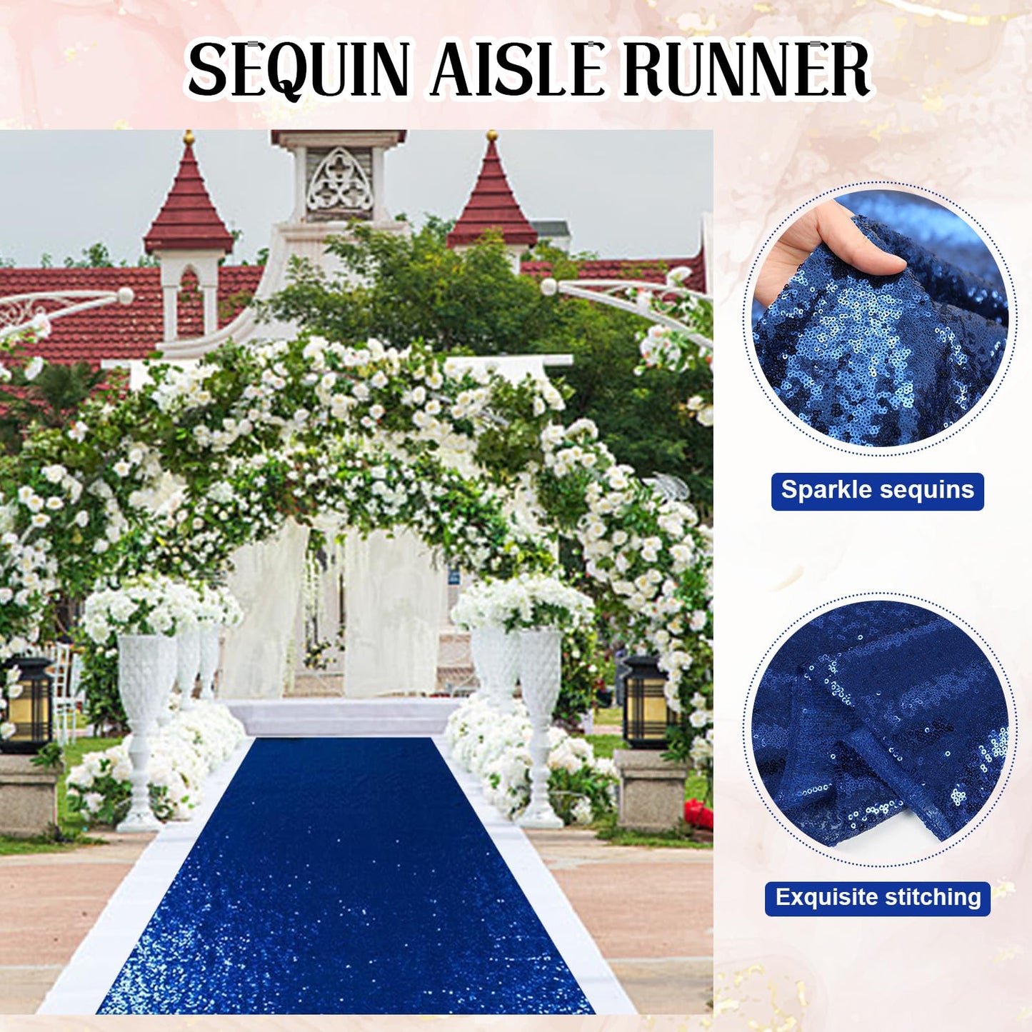 PartyDelight Wedding Aisle Runner Navy Blue Sequin Carpet Sparkly Rug for Ceremony Indoor Outdoor Engagement Decoration 2FTx15FT