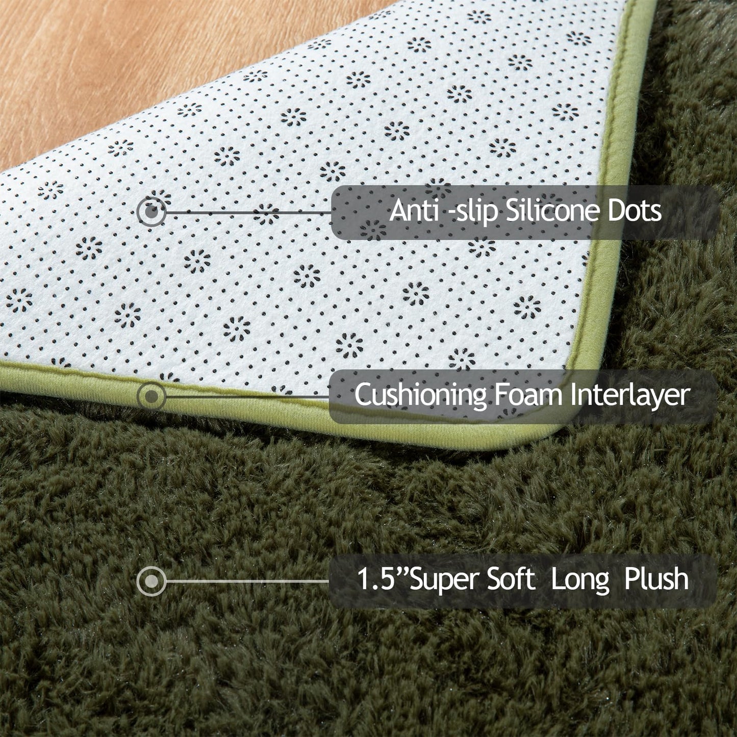 Softlife Rug for Bedroom 4x5.3 Feet Area Rug for Living Room Super Soft Shaggy Rugs for Kids Room Fluffy Fuzzy Carpets Long Plush Bedside Rug Nursery Christmas Home Decor for Boys Girls, Olive Green