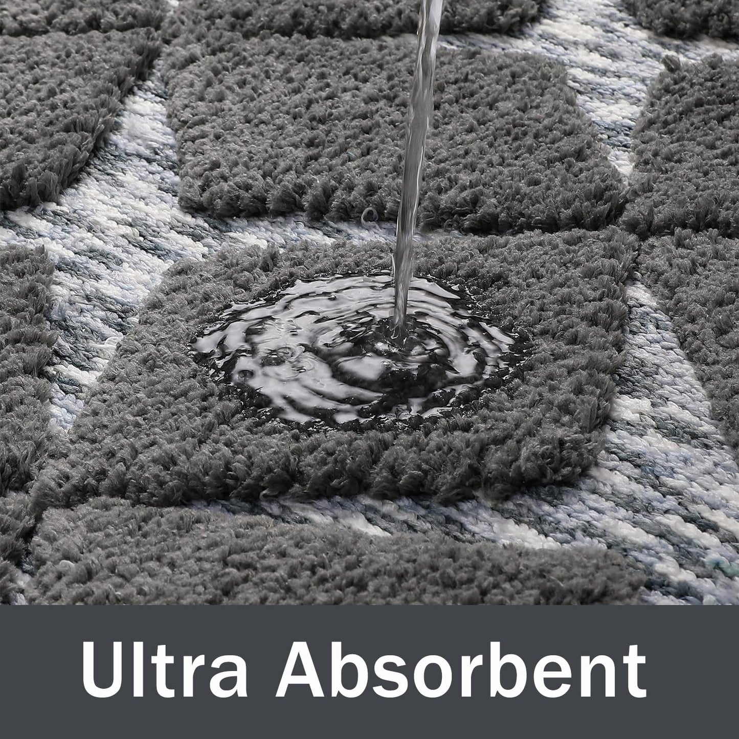 VivaNest 3D Luxury Rhombus Charcoal Grey Ombre Geometric Bathroom Mat, 20"x32" Extra Soft and Absorbent Microfiber Bath Rug, Non-Slip TPR Back, Plush Shaggy Bath Carpet for Floor