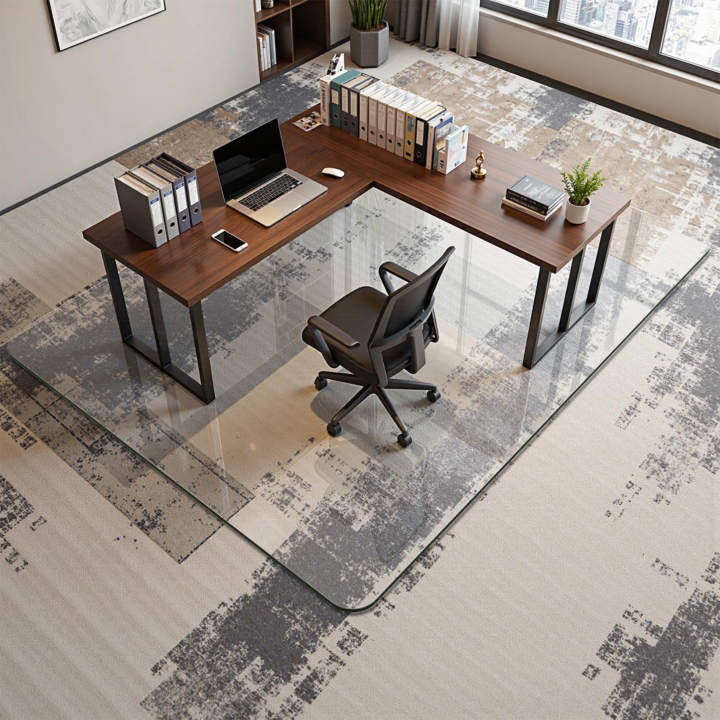 Furnbar 45" x 60" Office Chair Mat for Carpet, Tempered Glass Chair Mat with Rounded Corners and Polished Edges, Desk Floor Mat for Carpet, Hardwood Floor, Office