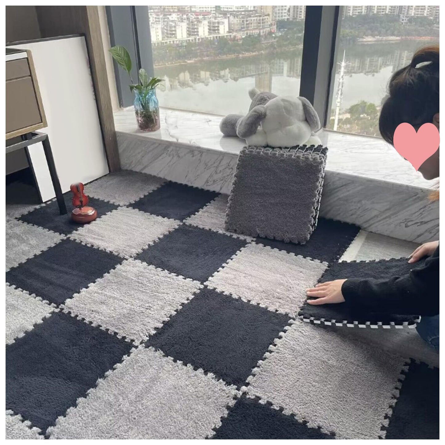 Generic 24Pcs Plush Foam Floor Mat Square Interlocking Carpet Tiles 12X12 Inch Puzzle Piece Carpet Squares Thick Fluffy Foam Floor Tiles Rug For Parlor Bedroom Gray