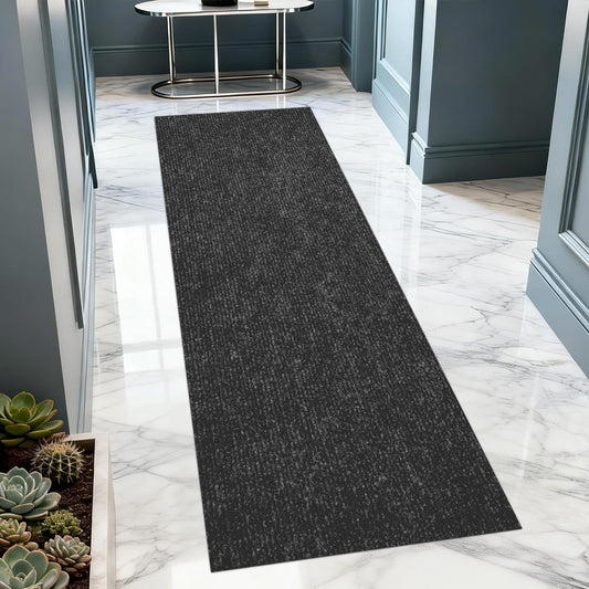 Extra Long 3x10 ft Runner Rug for Hallway, Non-Slip Indoor Outdoor Carpet with TPR Backing, Durable Waterproof Mat for Kitchen, Patio, Balcony, Garage, Deck, Entryway, Stair, Black Fine Stripes
