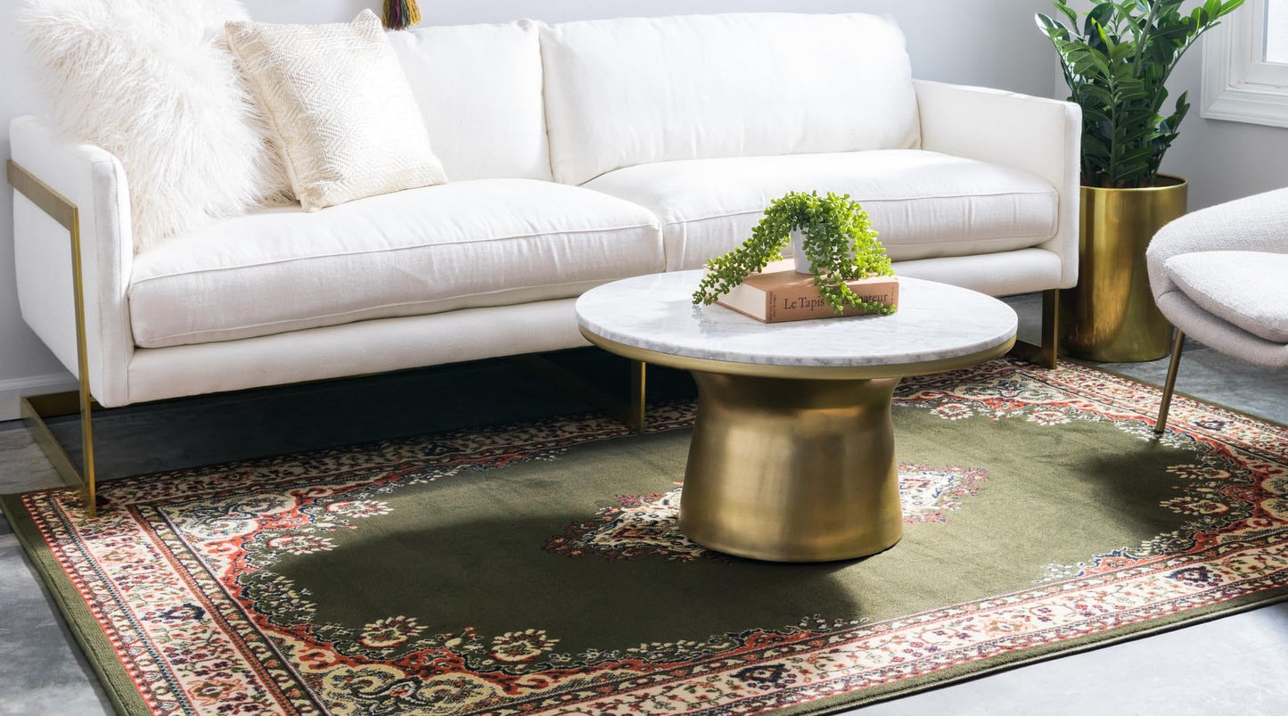 Unique Loom Reza Collection Traditional Persian Style Area Rug, 4 x 6 ft, Olive/Ivory