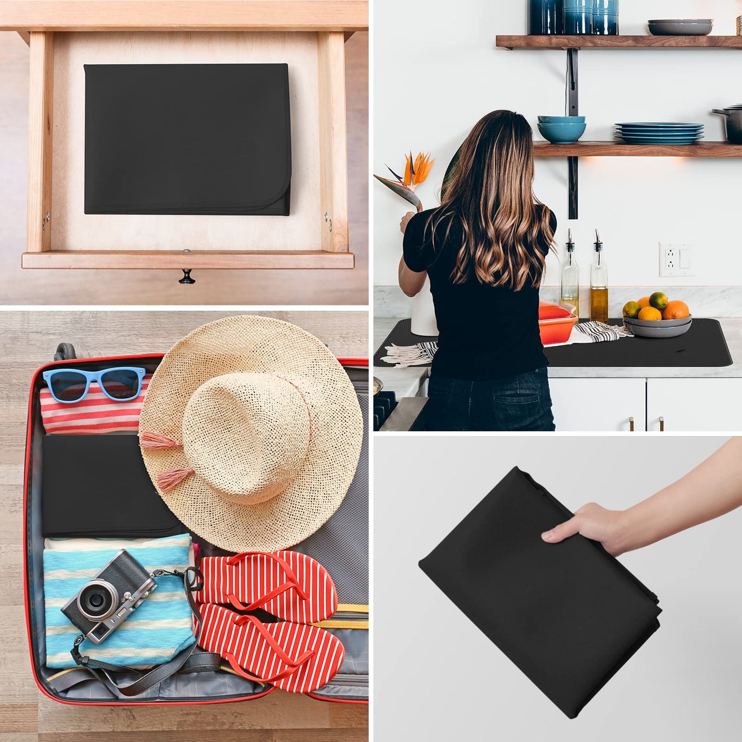FLASLD Heat Resistant Mat for Air Fryer Site on, Fireproof Silicone Mats for Kitchen Counter, Countertop Protector, No-slip and Waterproof (12"X18", Black)