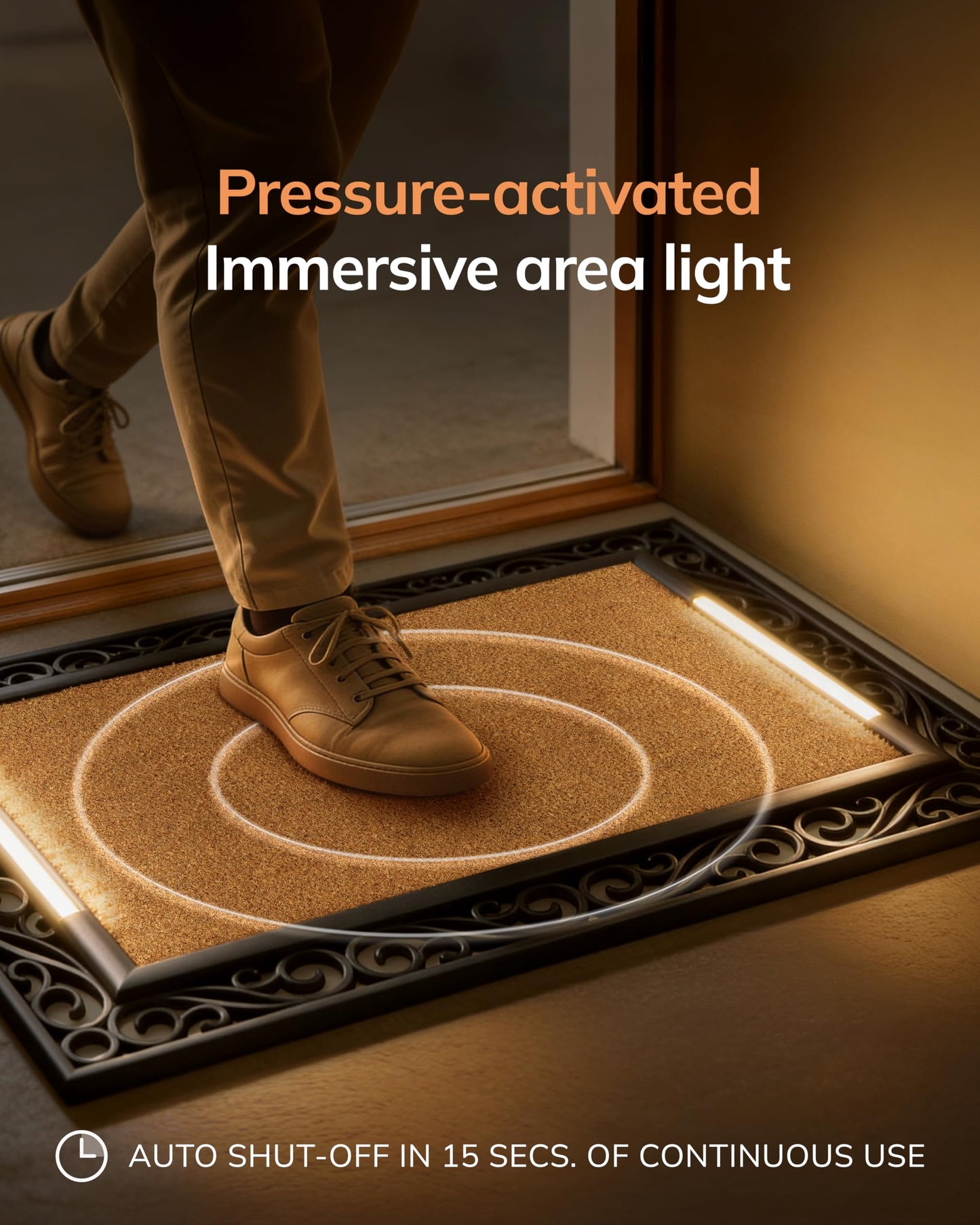 Anji Mountain BriteStep with LED Lights, Front Door Mat - Pressure-Activated Welcome Mat, All-Weather, Outdoor Doormat 18x30 Coir Insert, Wireless 3AA, Auto Shut-Off, 38x26.5in