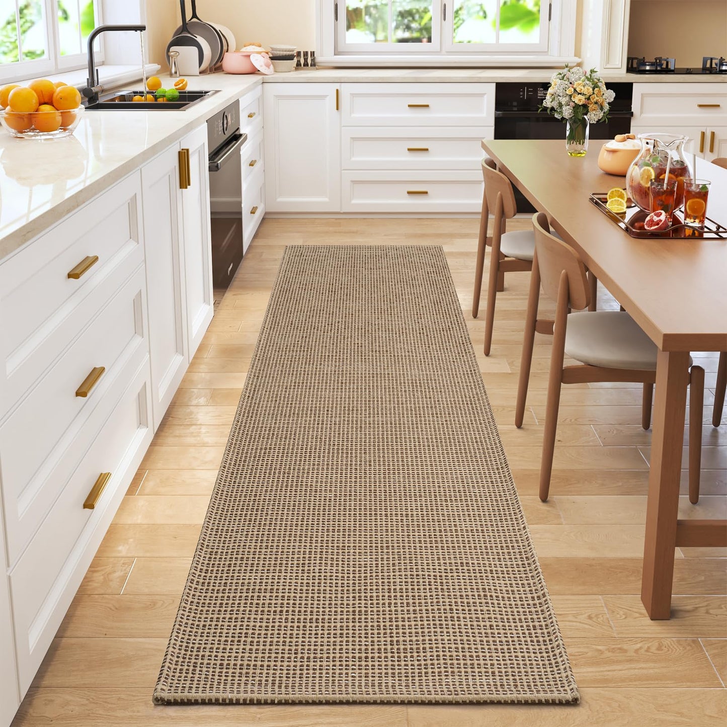 QiCaiJia Runner Rug for Hallway 2x6, Machine Washable Rug Runner Non Slip, Boho Woven Kitchen Runner, Low-Pile Indoor Entryway Rug for High Traffic Areas, Living Room, Laundry Room (2'x6', Brown)