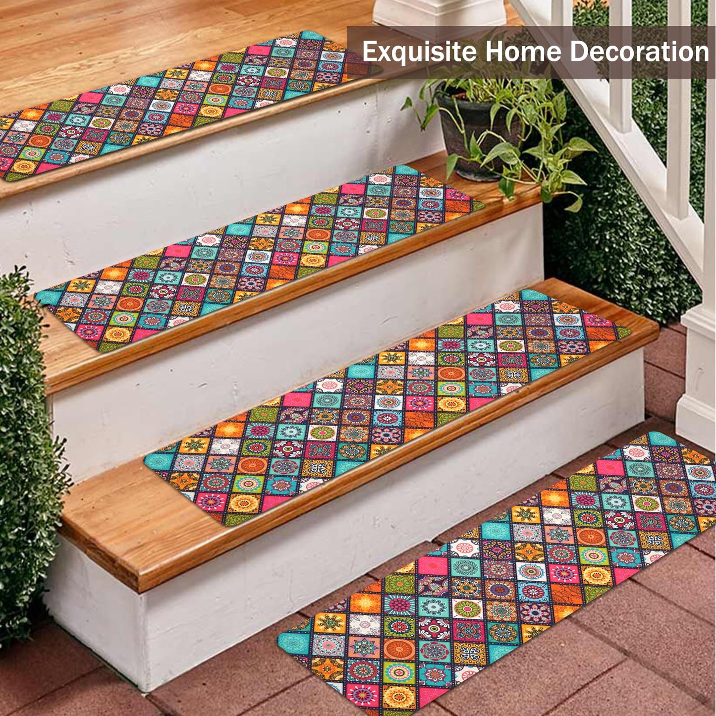 Non Slip Carpet Stair Treads for Wooden Steps Indoor, 4 Pack Stair Runners Covers Staircase Step Rugs Stair Mats for Kids Elders and Dog