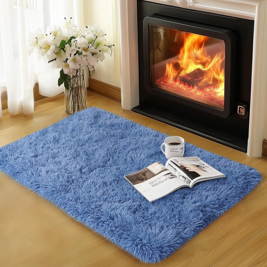 qulint Blue Rug for Bedroom, 2x3 Area Rugs for Boys Room Soft Fluffy Shag Small Carpet for Nursery, Fuzzy Shaggy Alfombras for Kids Boys and Girls Dorm Living Room Home Decor (2ft x 3ft, Blue)