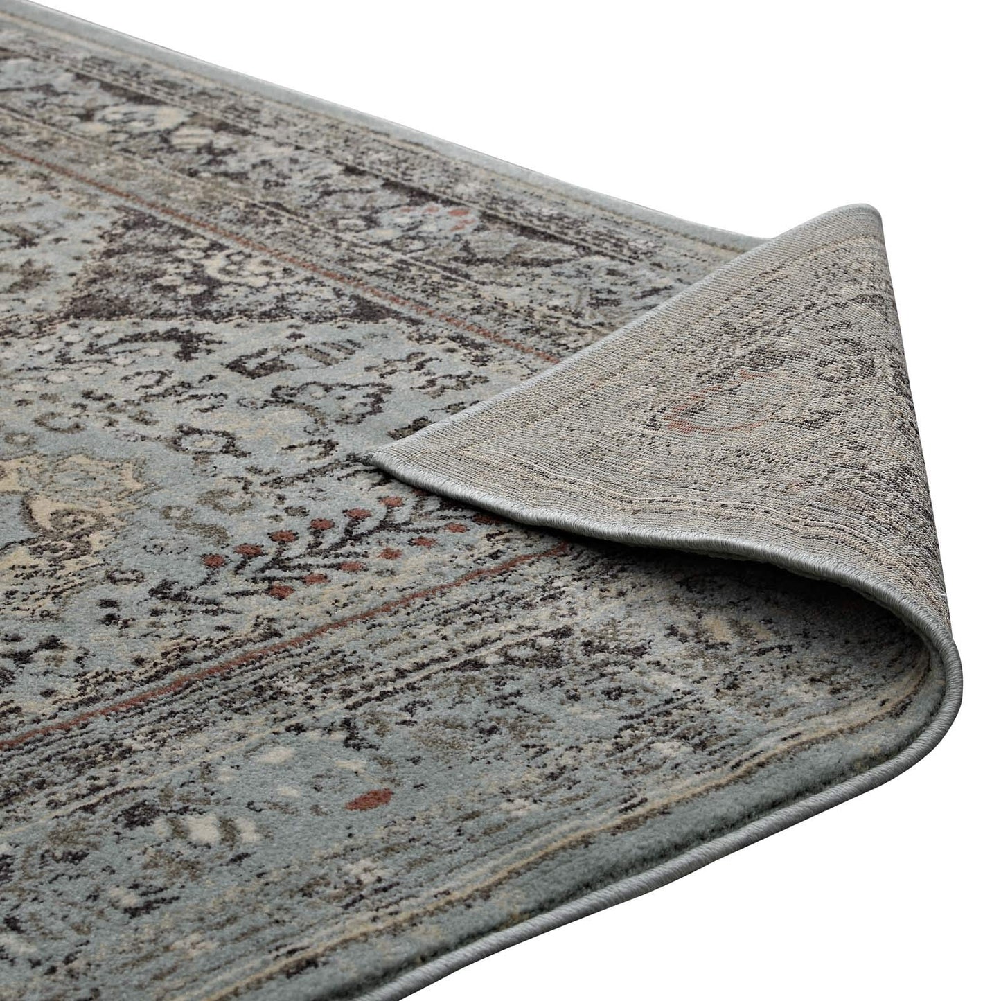 Modway Enye Distressed Vintage Floral Lattice 8x10 Area Rug in Brown and Silver Blue