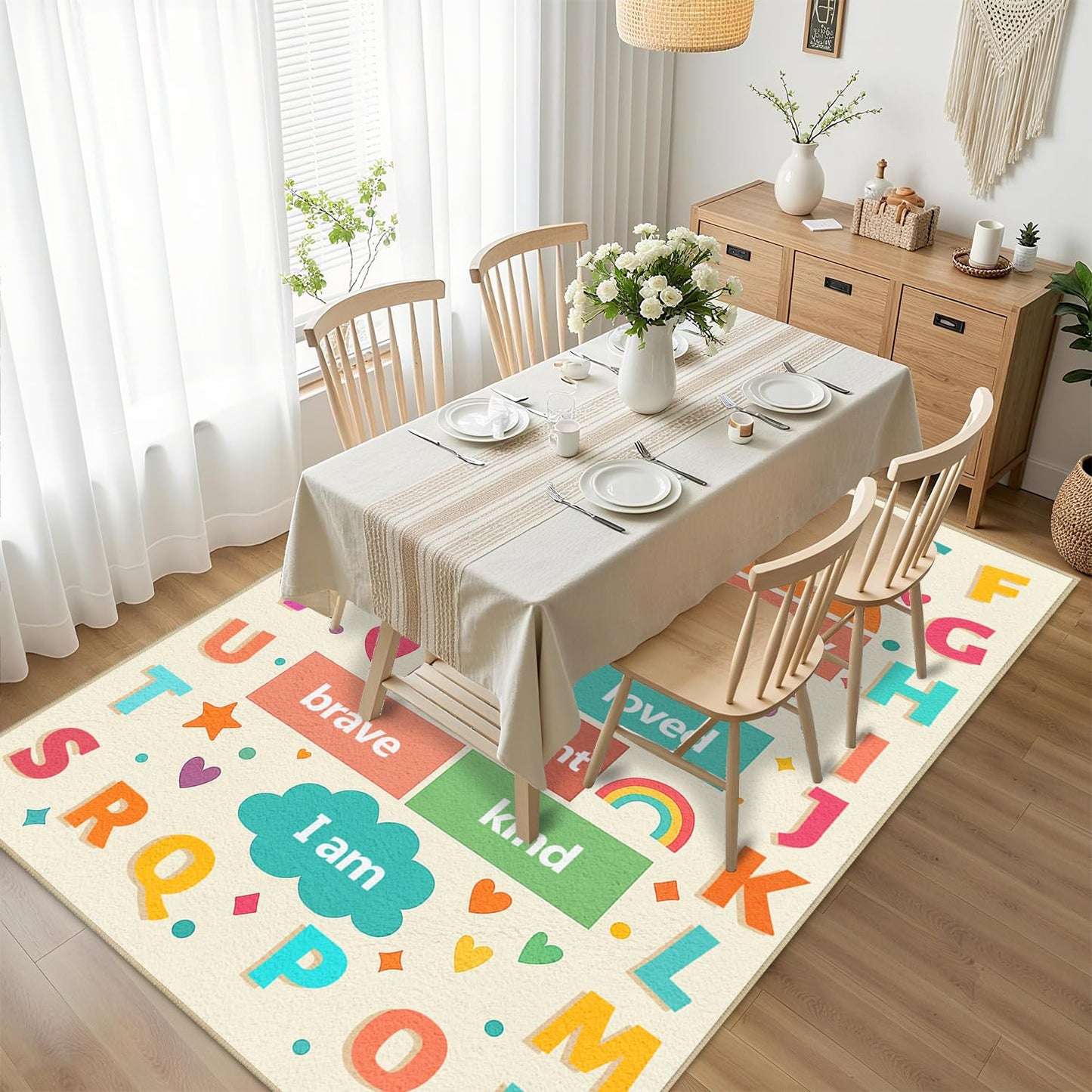 Alphabet Numbers Kids Rug 3x5 for Living Room Toddlers Hopscotch Area Rugs Machine Washable Educational Rug Non Slip Printed Low Pile Indoor Floor Carpet for Nursery Classroom Playroom Baby Daycare