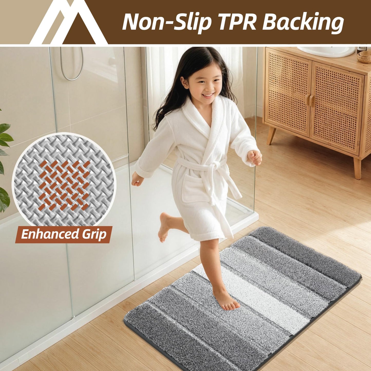 COSY HOMEER Bathroom Rugs 24 x 17, Ultra Soft Absorbent Bath Mat, Non-Slip TPR Backing Stays in Place, Machine Washable Shaggy Rug for Bathroom Floor, Grey