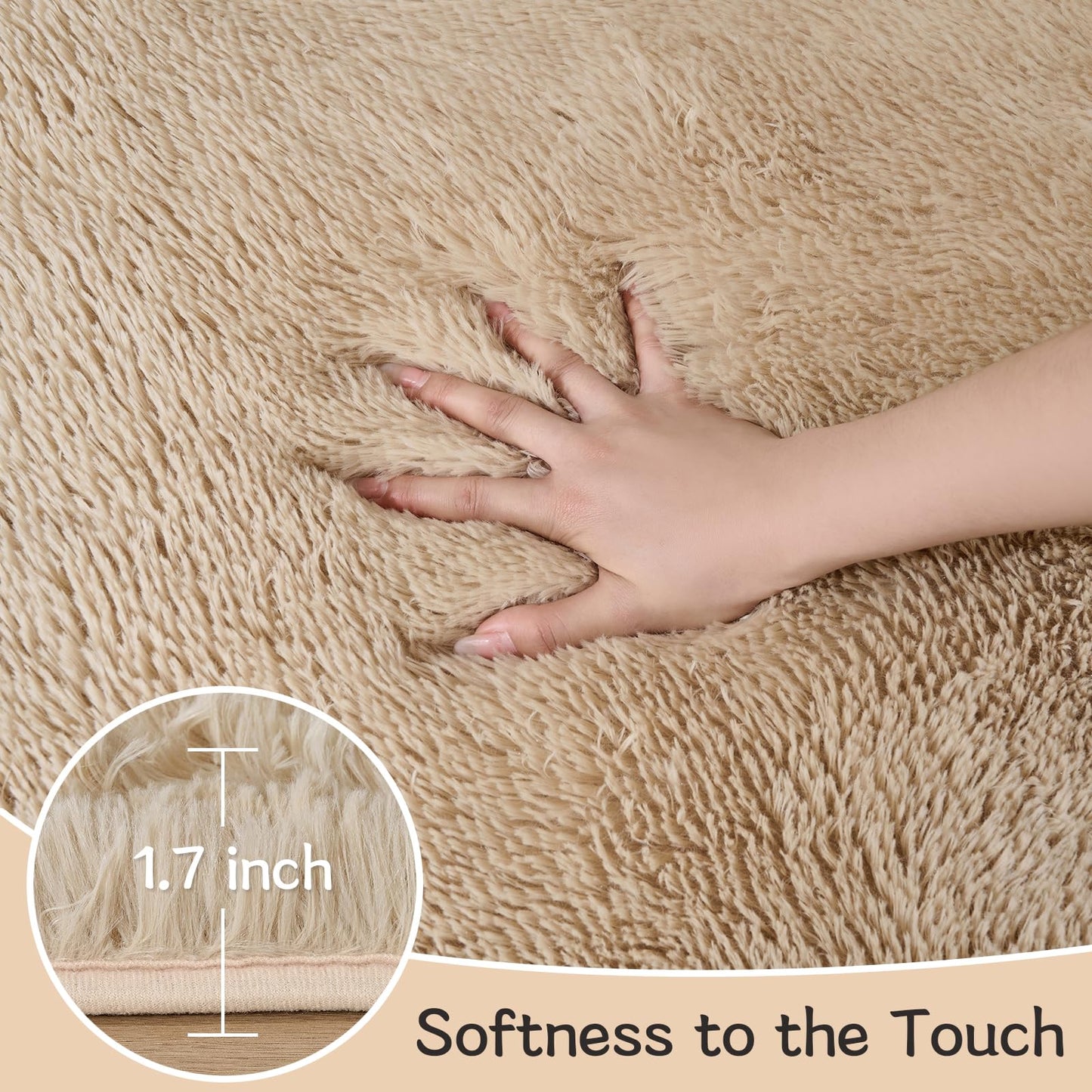 LEDODO Fluffy Area Rugs for Bedroom - Soft Plush Shag Rug for Living Room Nursery Kids Room - Non Slip Fuzzy Shaggy Floor Carpets for Girls Boys Play Room Dorm Decor (Beige, 5' x 7')