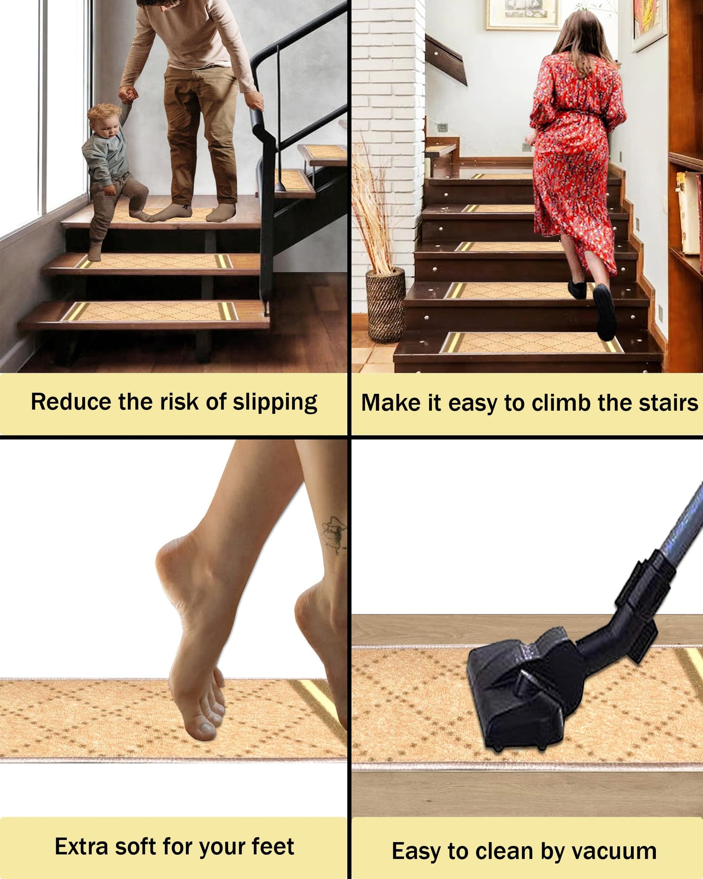 Gloria Rug Non-Slip Rubber Back Stair Treads - Skid Resistant Stair Mats - Set of 7 (8.5" x 26") (7, Stair-1985)