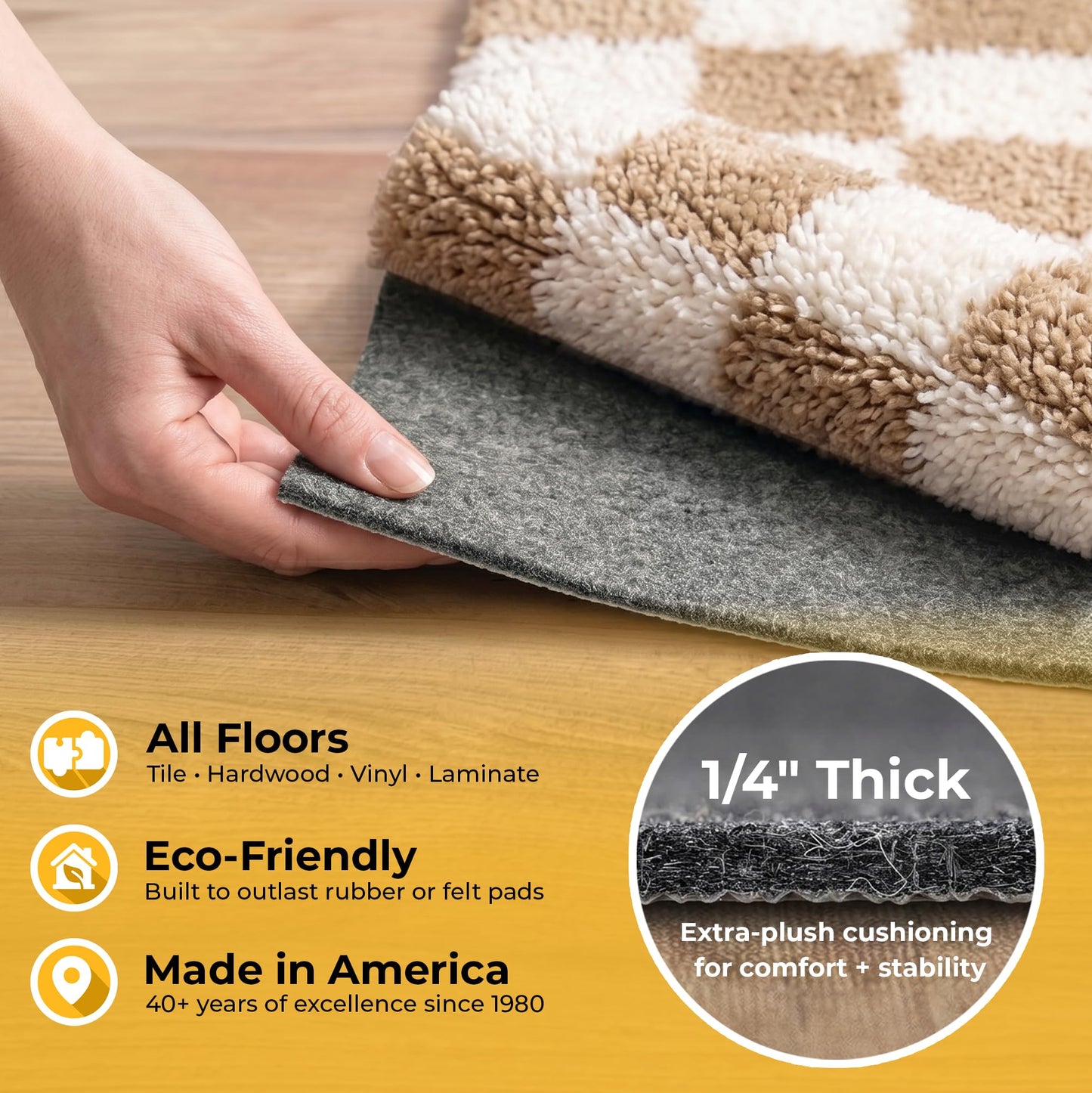 Hold-a-Rug Plush 2' x 4' Nonskid, Nonslip Rug Pad, Reversible Gripper, ¼ Thick, Safe for All Floors and Carpet, Keep Area Rugs Secure