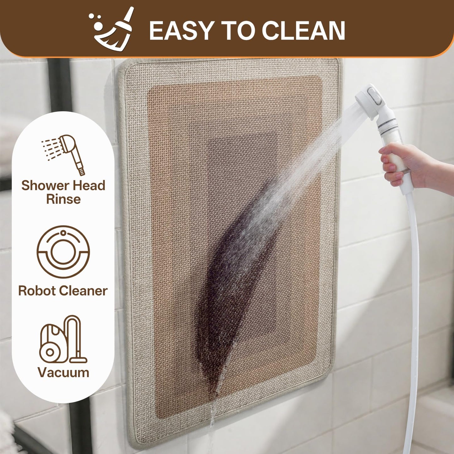 QiCaiJia Ultra Thin Bath Mat Bathroom Rugs, Quick Dry Super Absorbent Washable Bath Shower Mats, Rubber Backing Non Slip Bathroom Rug Fit Under Door, Brown 16x24