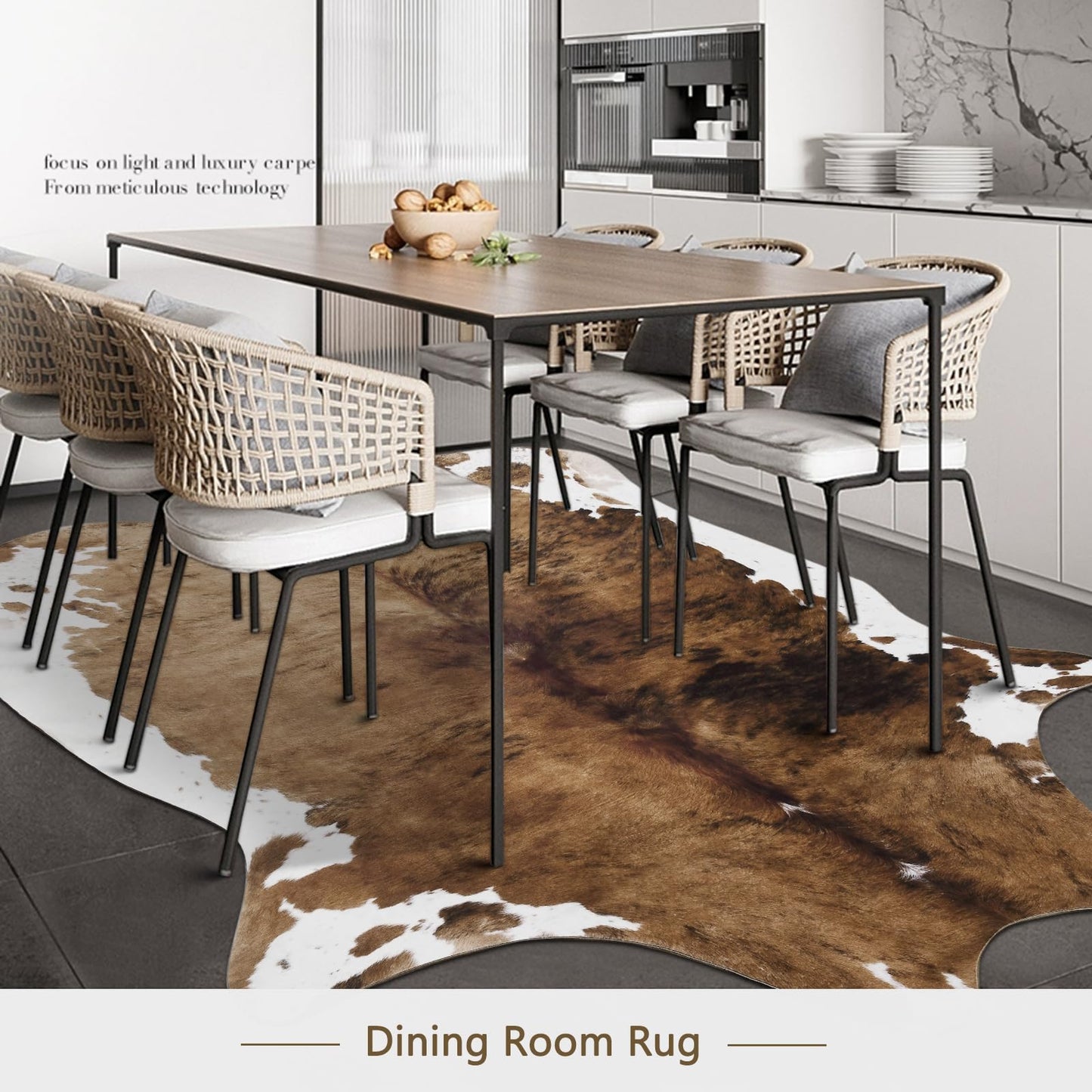 Pettop Luxury Faux Cowhide Rug 4.6x5.2 Feet - Western Cow Print Area Rugs for Living Room, Bedroom, Farmhouse - Premium Western Style Faux Fur Carpet, Non-Slip Animal Hide Throw Rugs (Caramel)